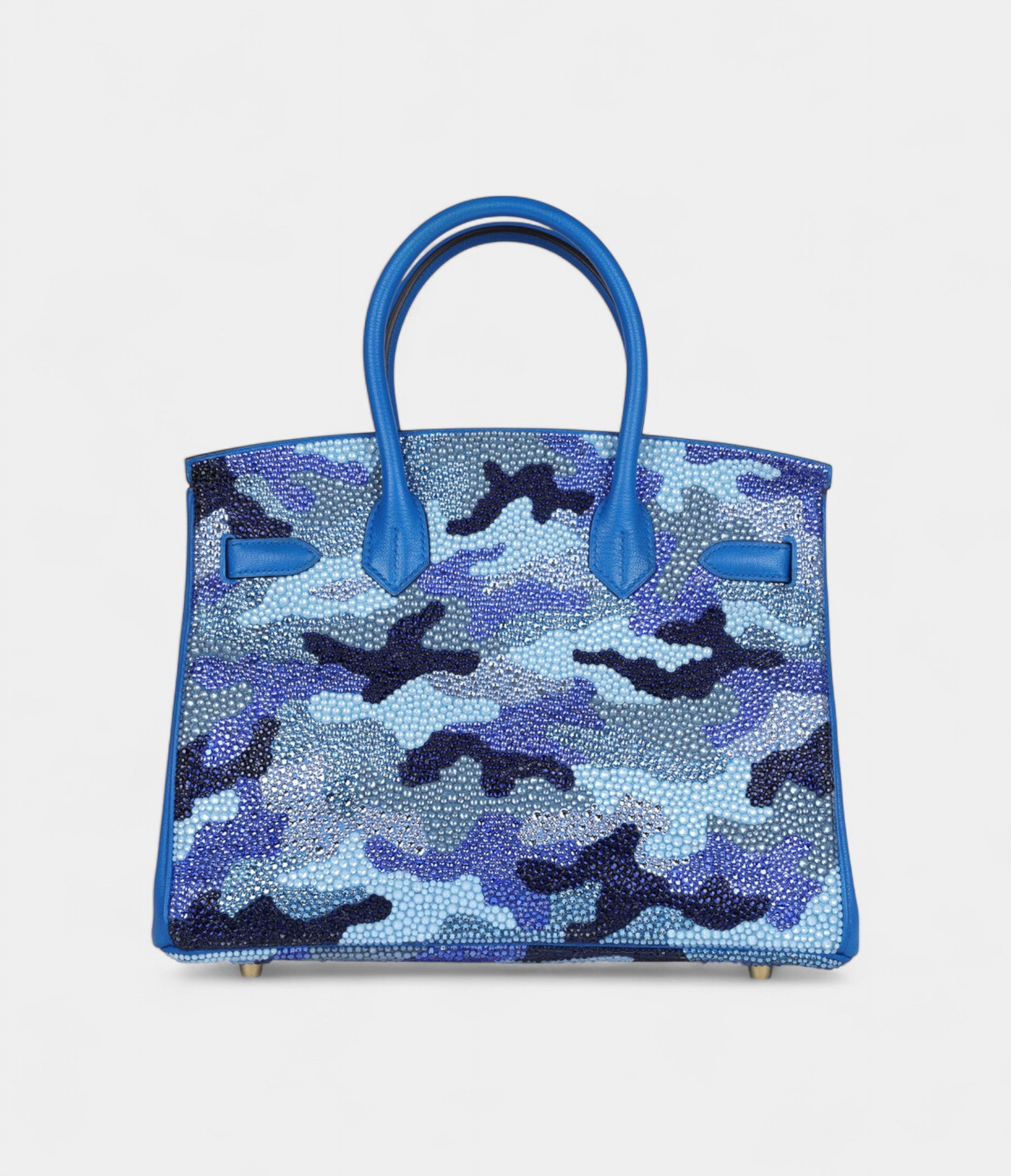 Custom Camouflage Swarovski Crystal Hermès Birkin 30 Bleu Hydra Chevre Gold Hardware