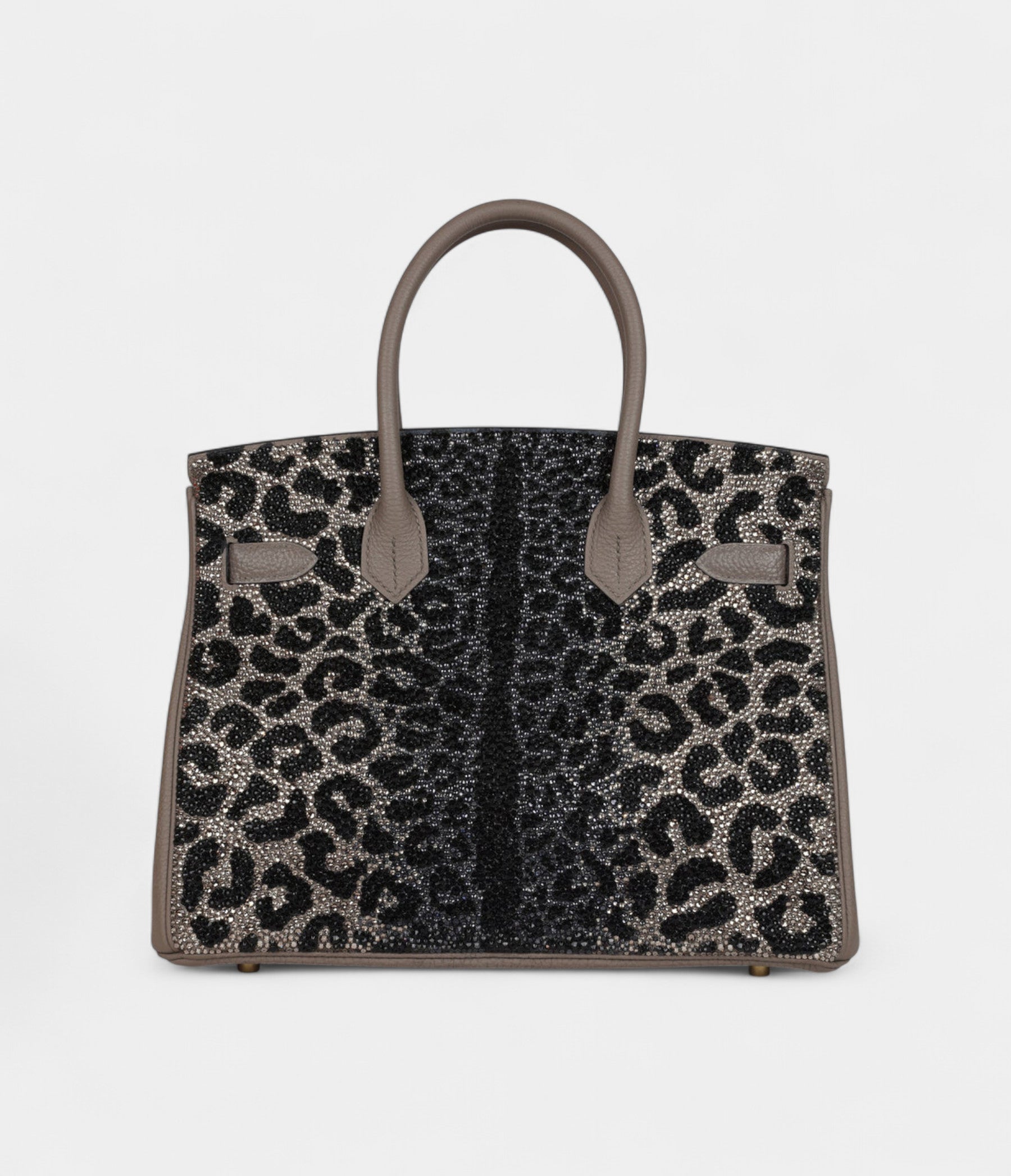 Custom Leopard Swarovski Crystal Hermès Birkin 30 Gris Asphalte Togo Gold Hardware