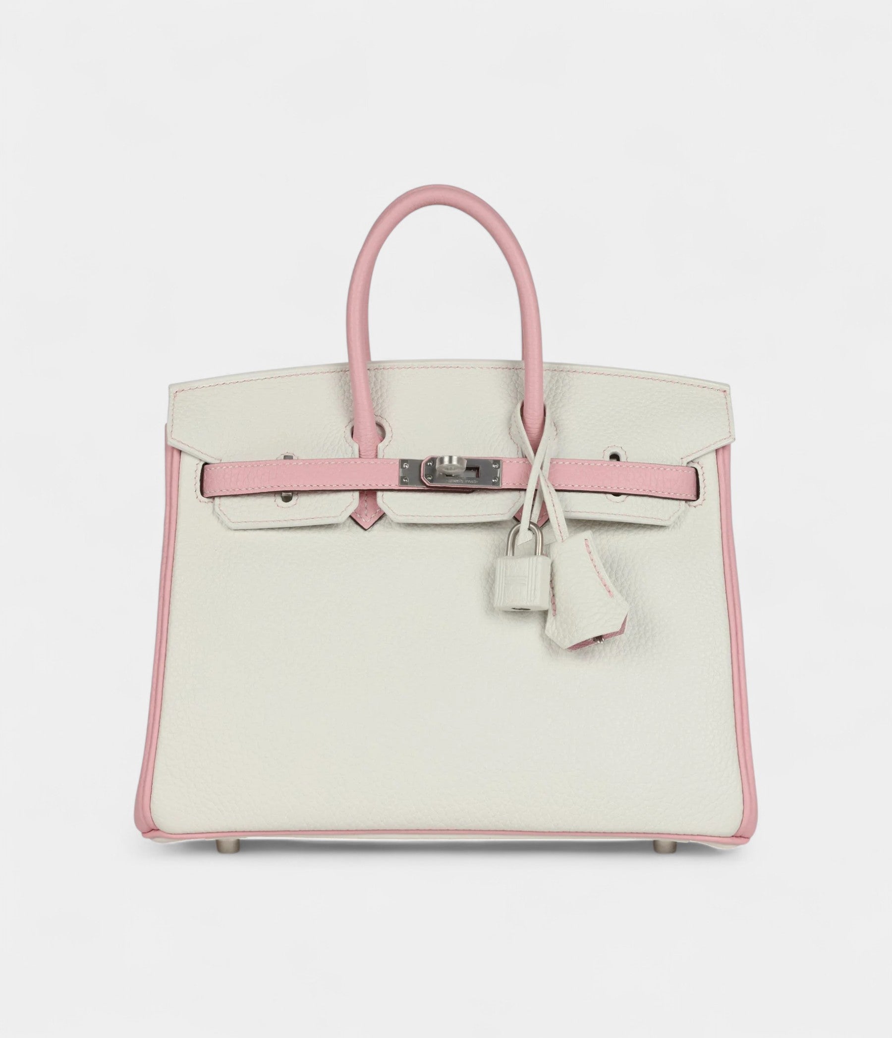 Hermès Birkin 25 – Rose Sakura & White Clemence with Brushed Palladium Hardware