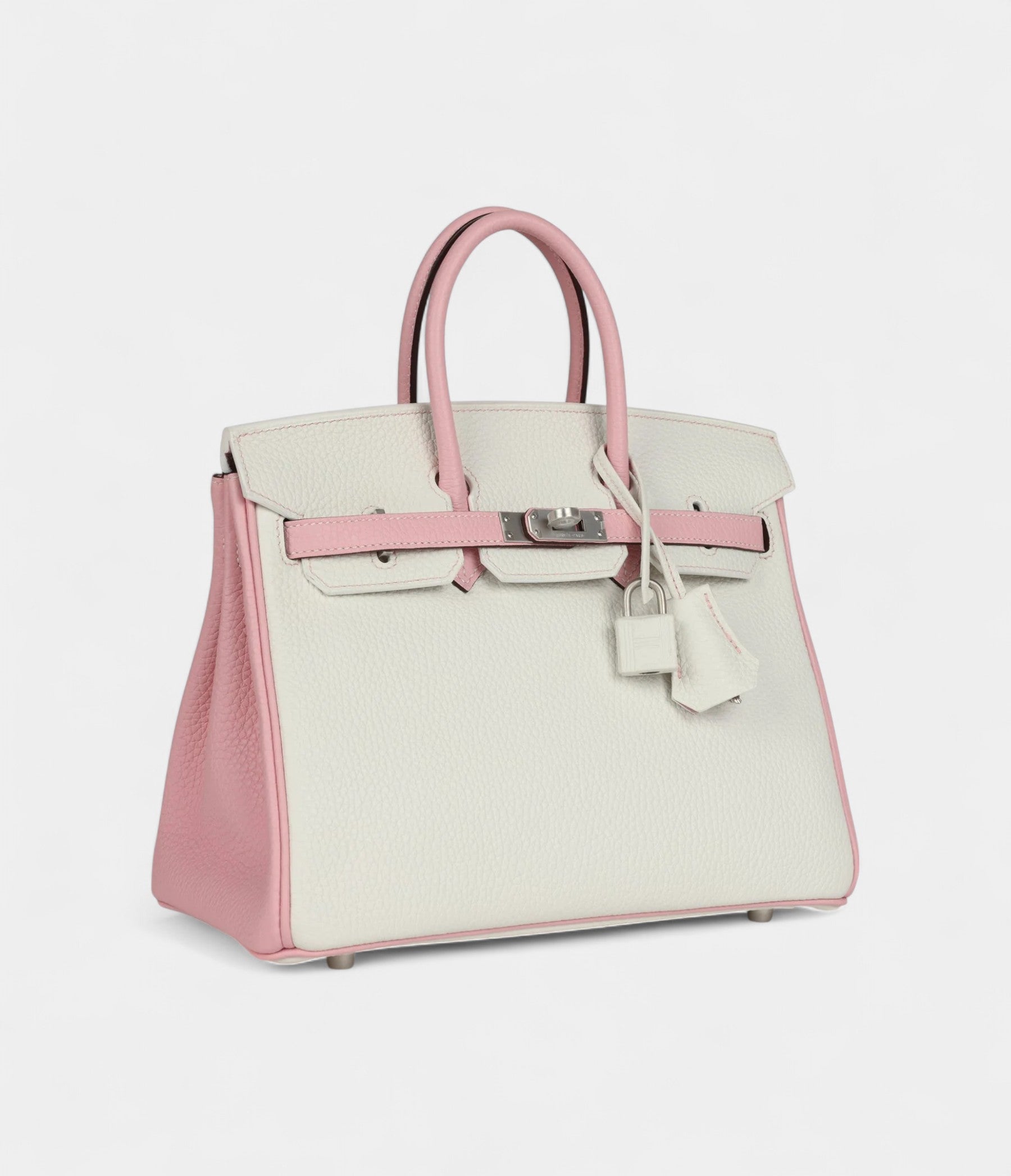 Hermès Birkin 25 – Rose Sakura & White Clemence with Brushed Palladium Hardware