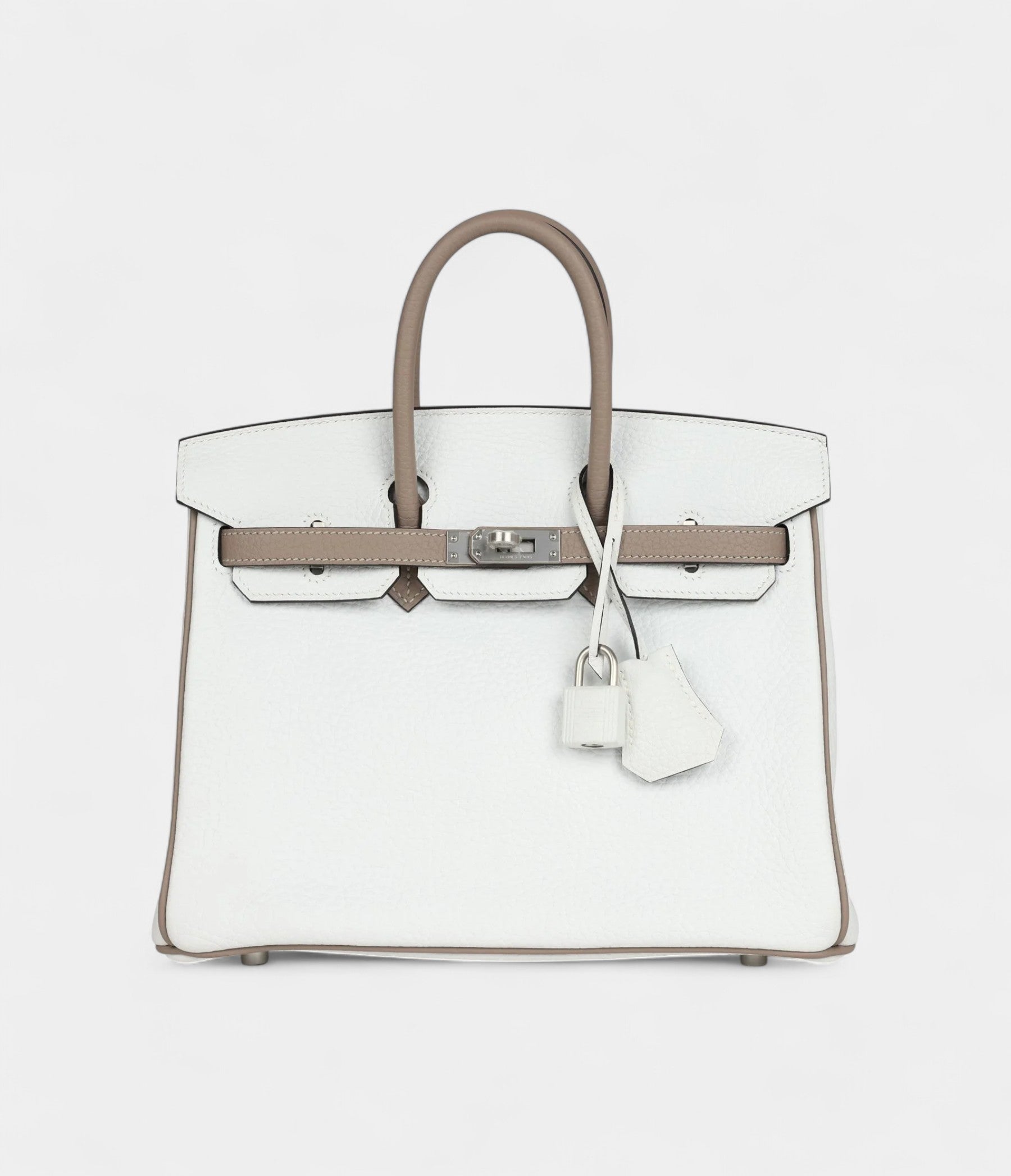 Hermès Birkin 25 – White & Etoupe Clemence with Brushed Palladium Hardware