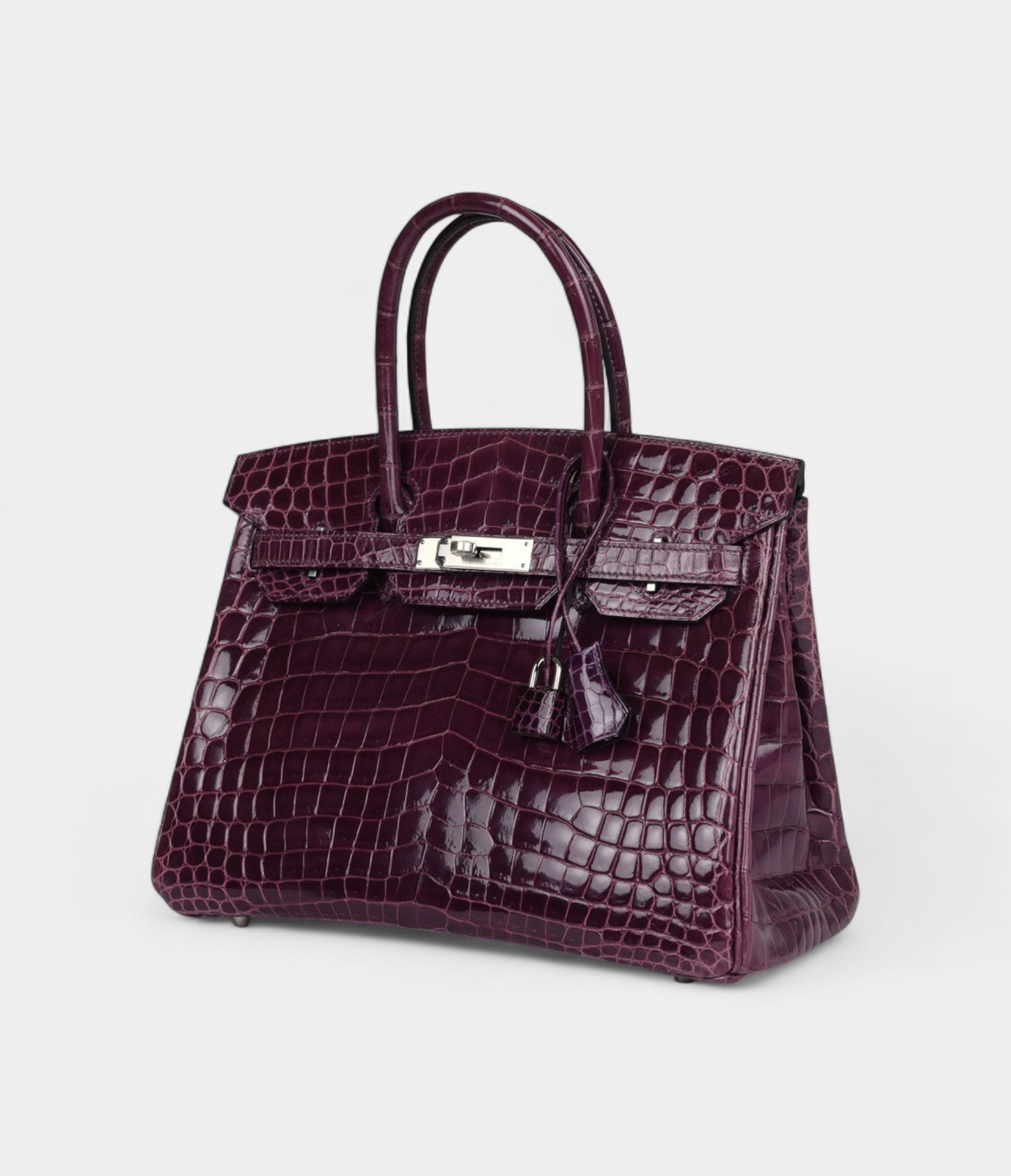 Hermès Birkin 30 Amethyst Shiny Niloticus Crocodile Palladium Hardware