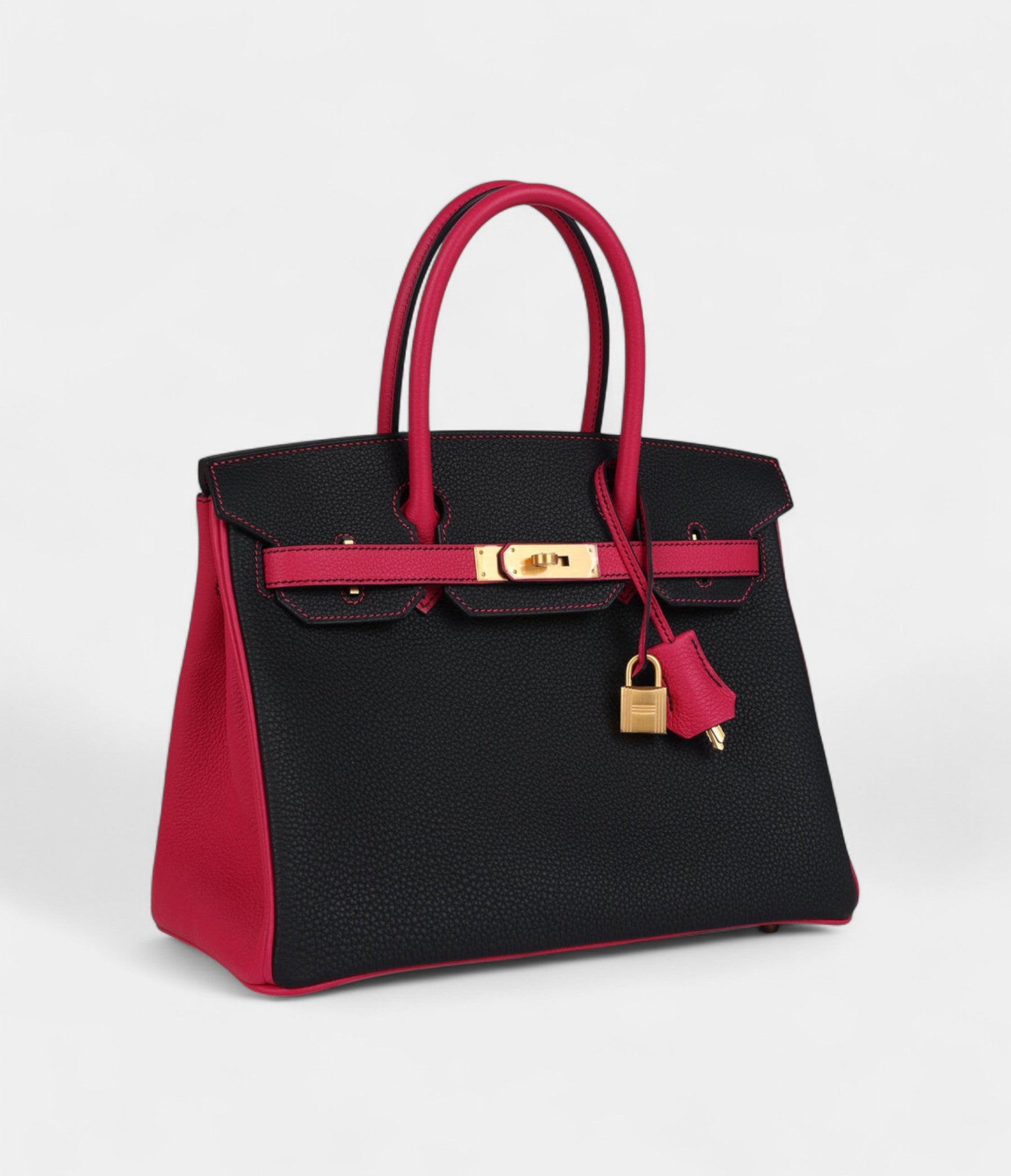 Hermès Birkin 30 Black and Rose Mexico Togo Brushed Gold Hardware