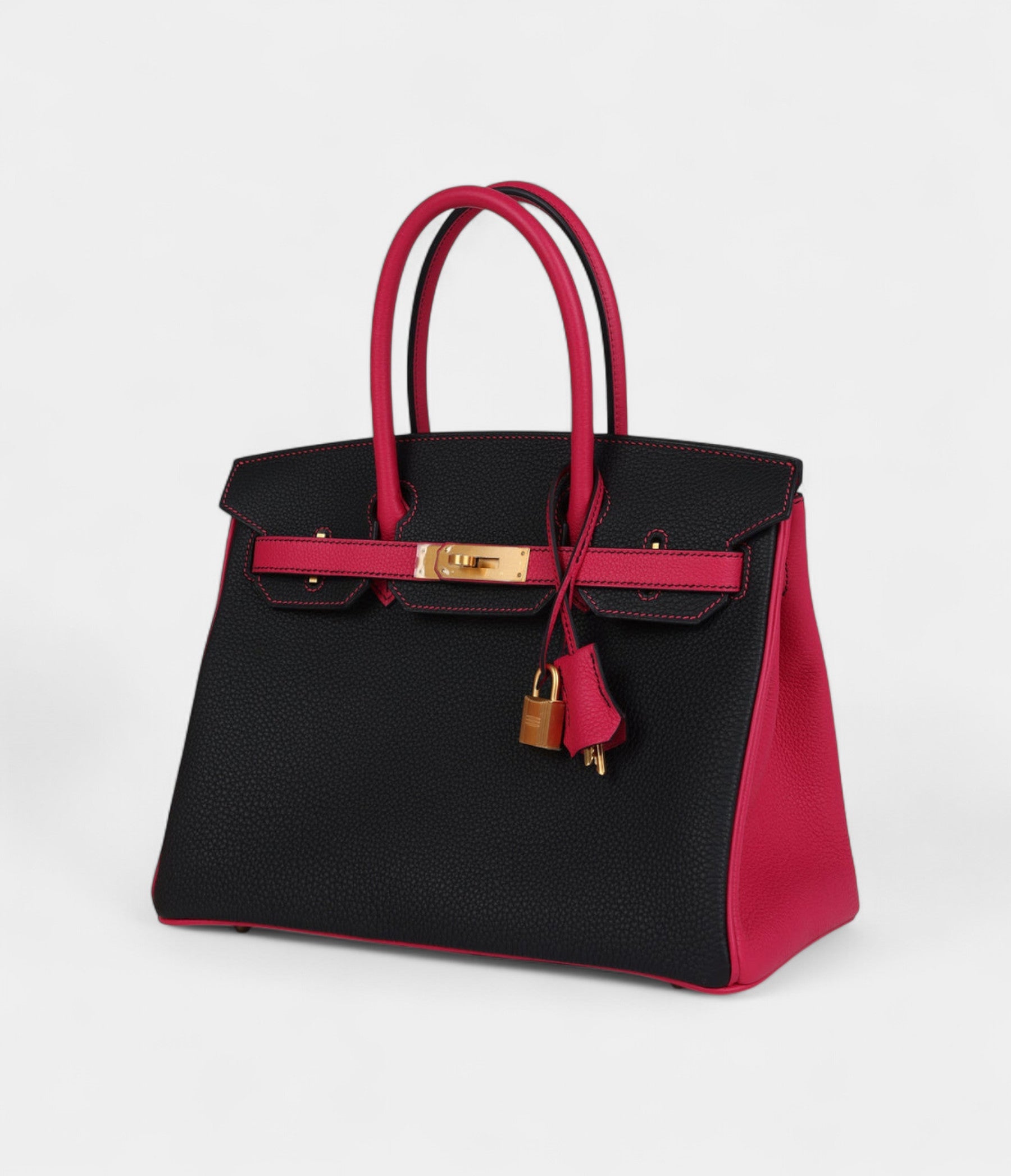 Hermès Birkin 30 Black and Rose Mexico Togo Brushed Gold Hardware