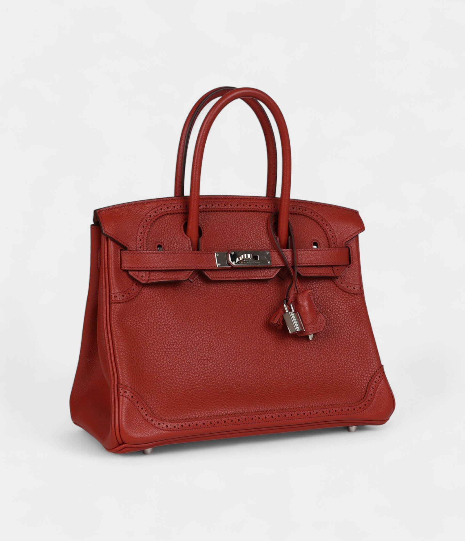 Hermès Birkin 30 Ghillies Brique Clemence and Evercolor Palladium Hardware