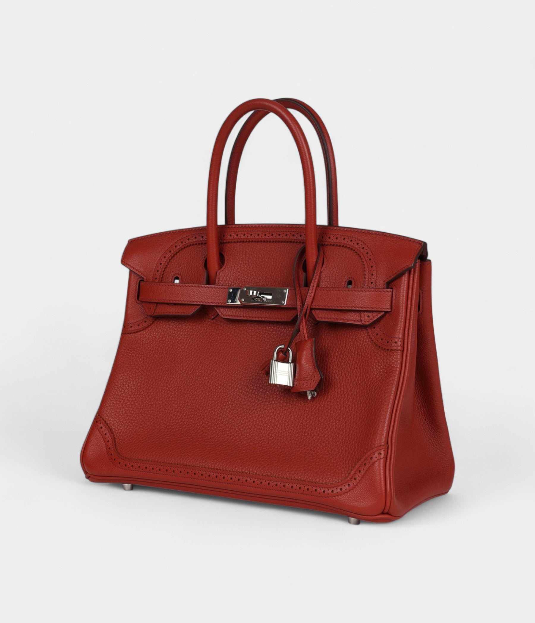 Hermès Birkin 30 Ghillies Brique Clemence and Evercolor Palladium Hardware