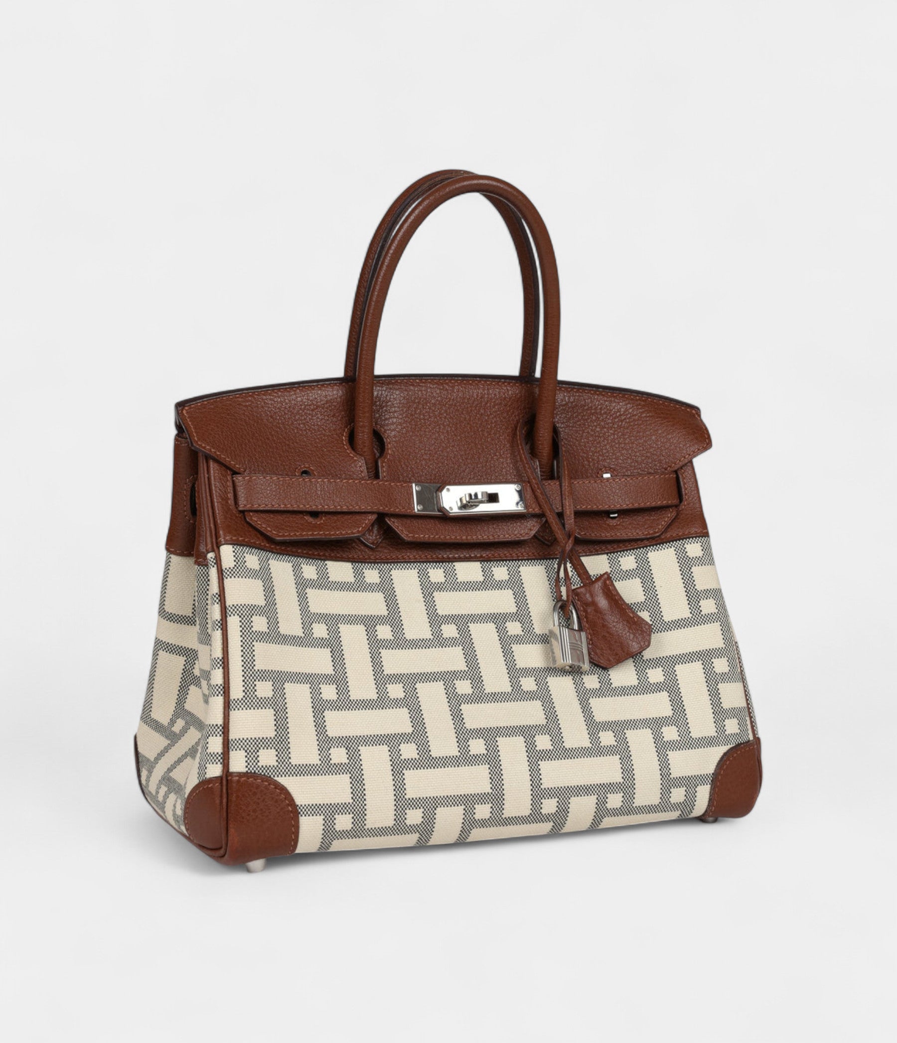 Hermès Birkin 30 Marron D'Inde Buffalo and Mosaique Canvas Palladium Hardware