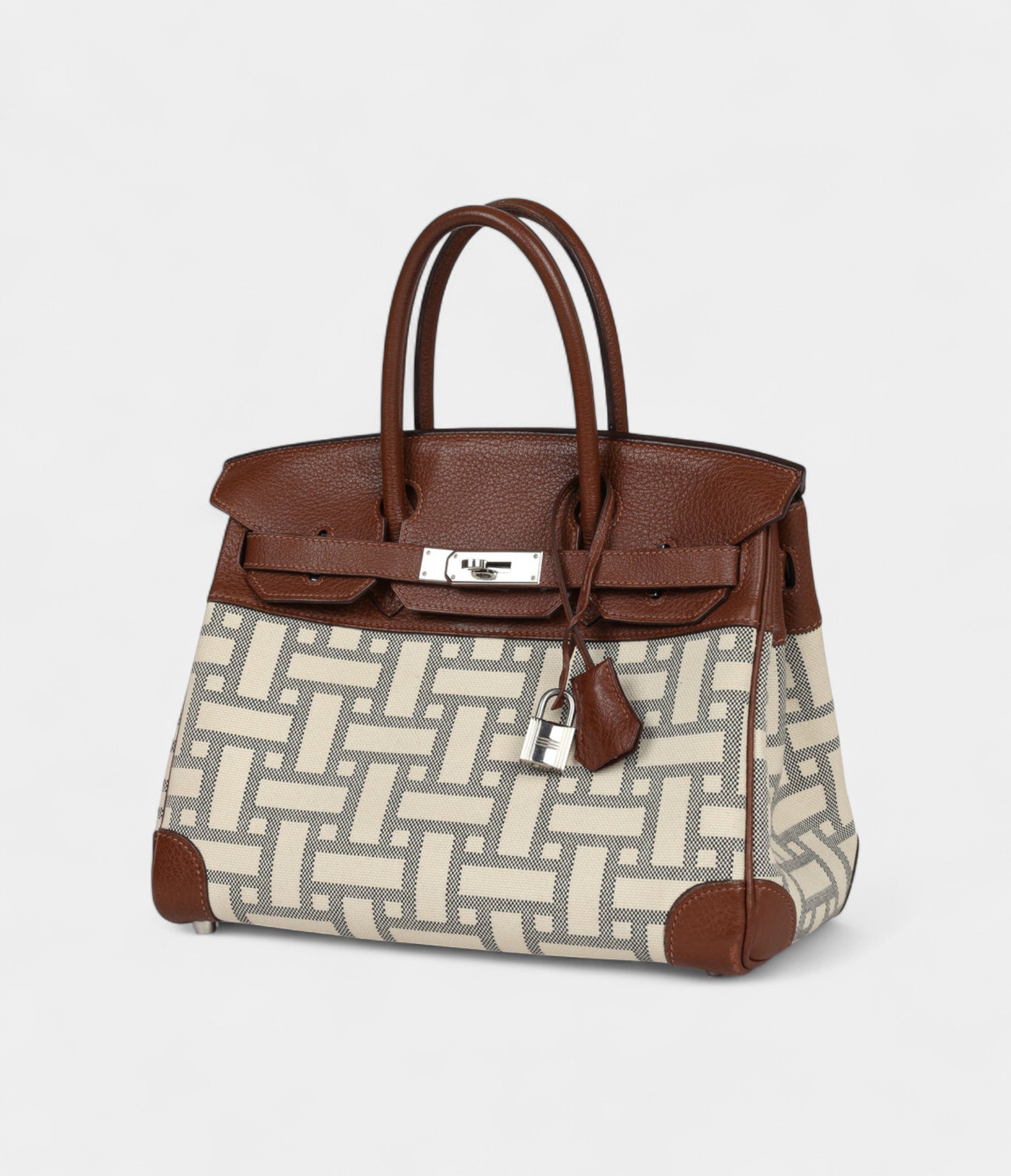 Hermès Birkin 30 Marron D'Inde Buffalo and Mosaique Canvas Palladium Hardware