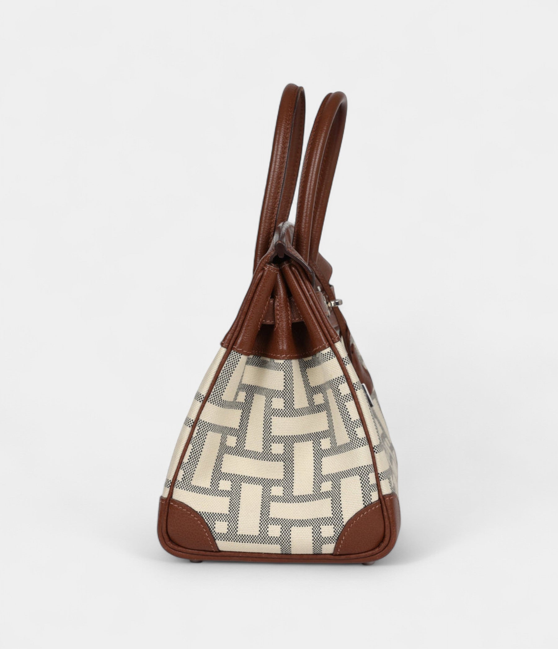 Hermès Birkin 30 Marron D'Inde Buffalo and Mosaique Canvas Palladium Hardware