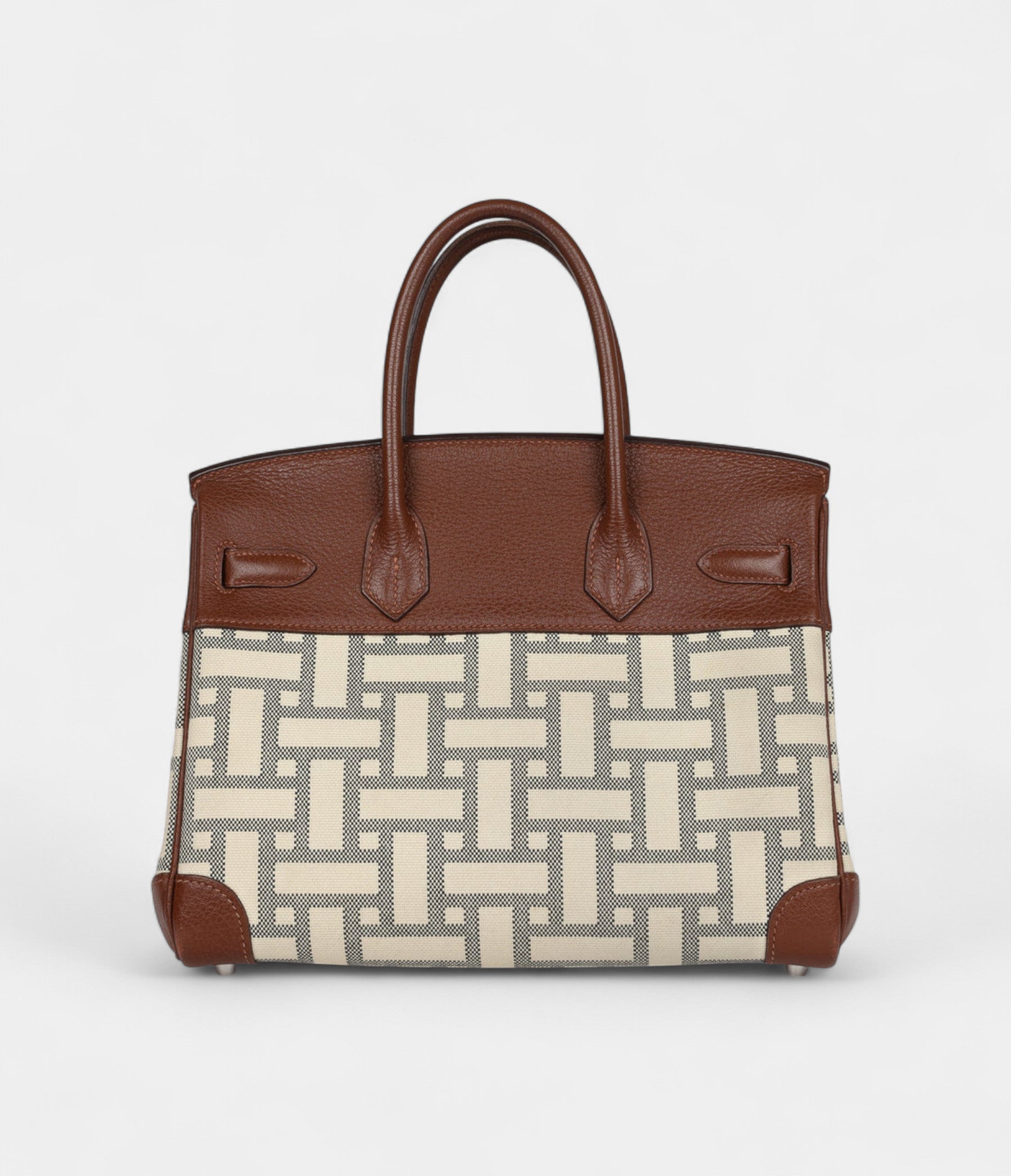 Hermès Birkin 30 Marron D'Inde Buffalo and Mosaique Canvas Palladium Hardware
