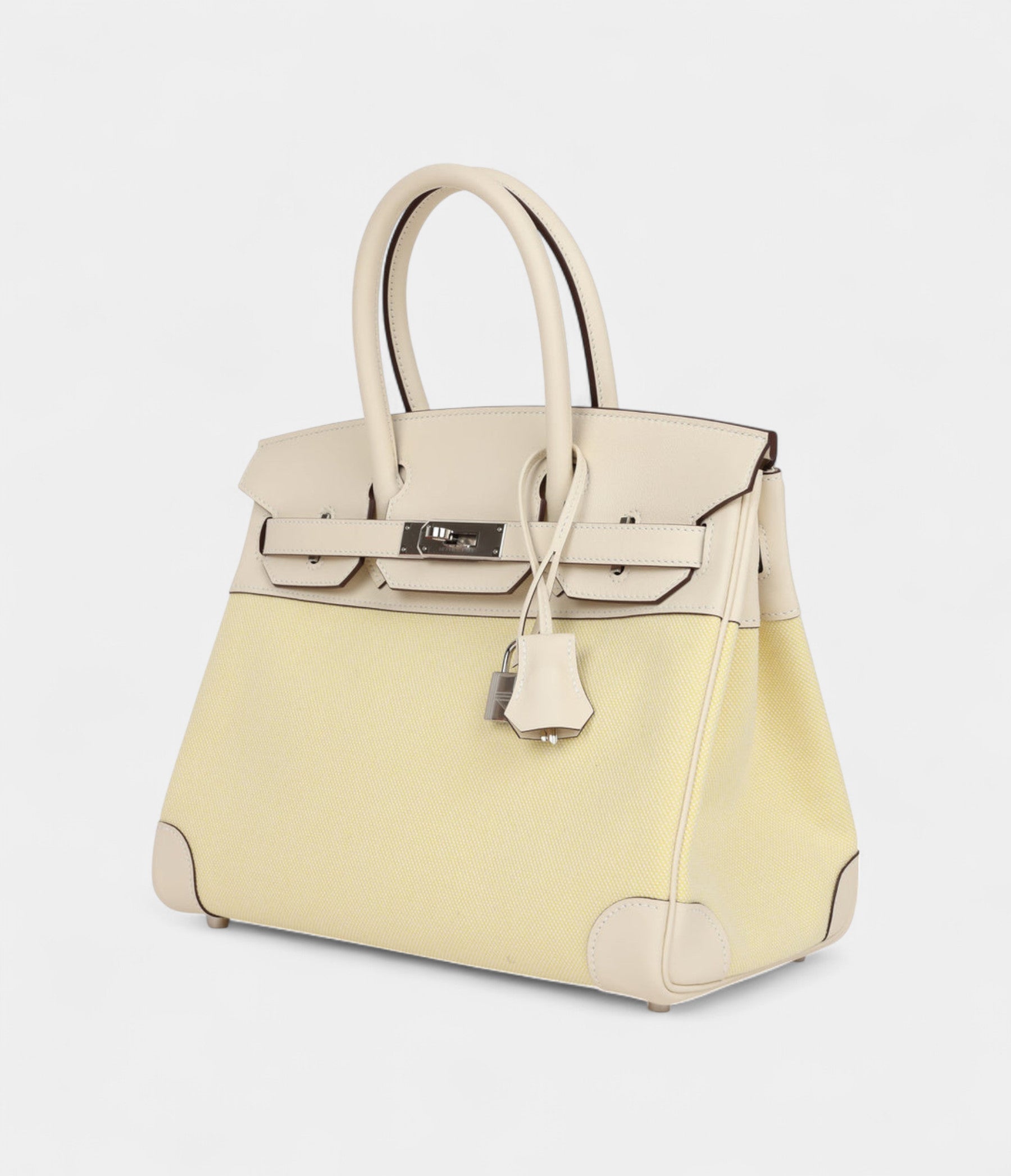 Hermès Birkin 30 Nata Swift and Jaune Poussin Toile Palladium Hardware