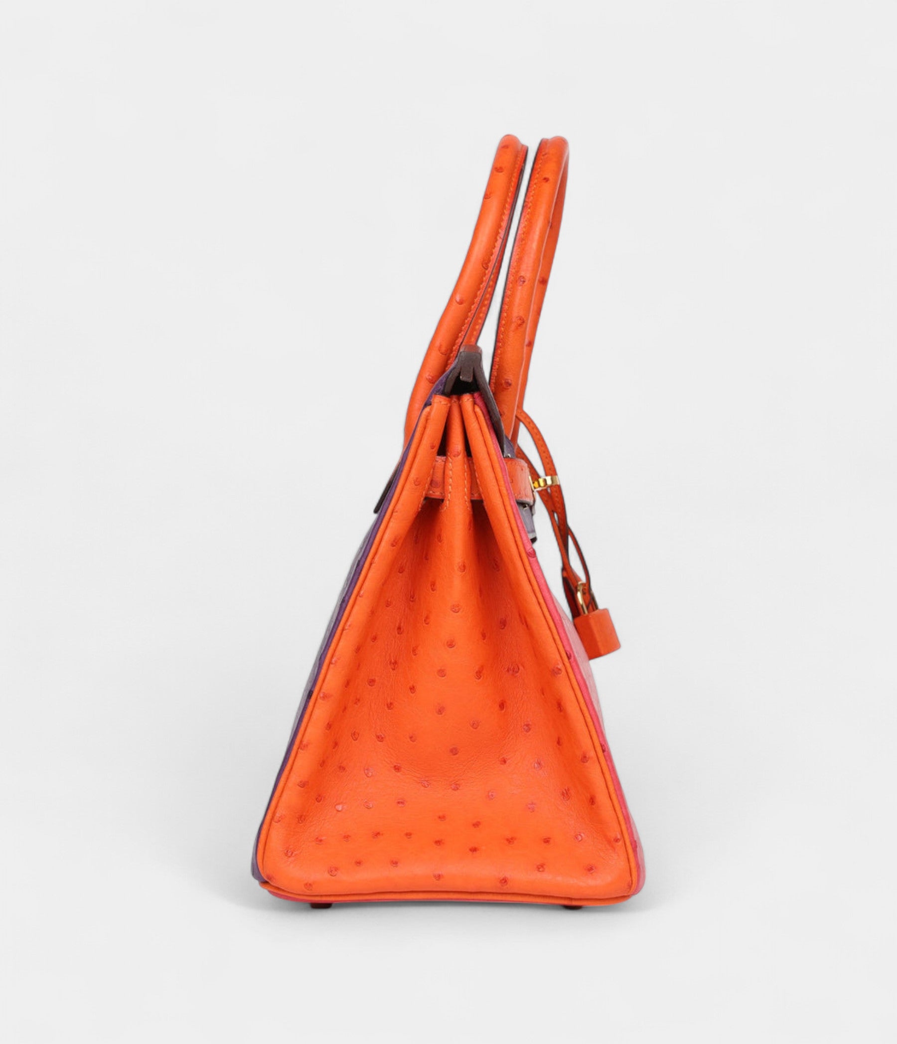 Hermès Birkin 30 Tangerine, Violet and Bougainvillea Ostrich Gold Hardware
