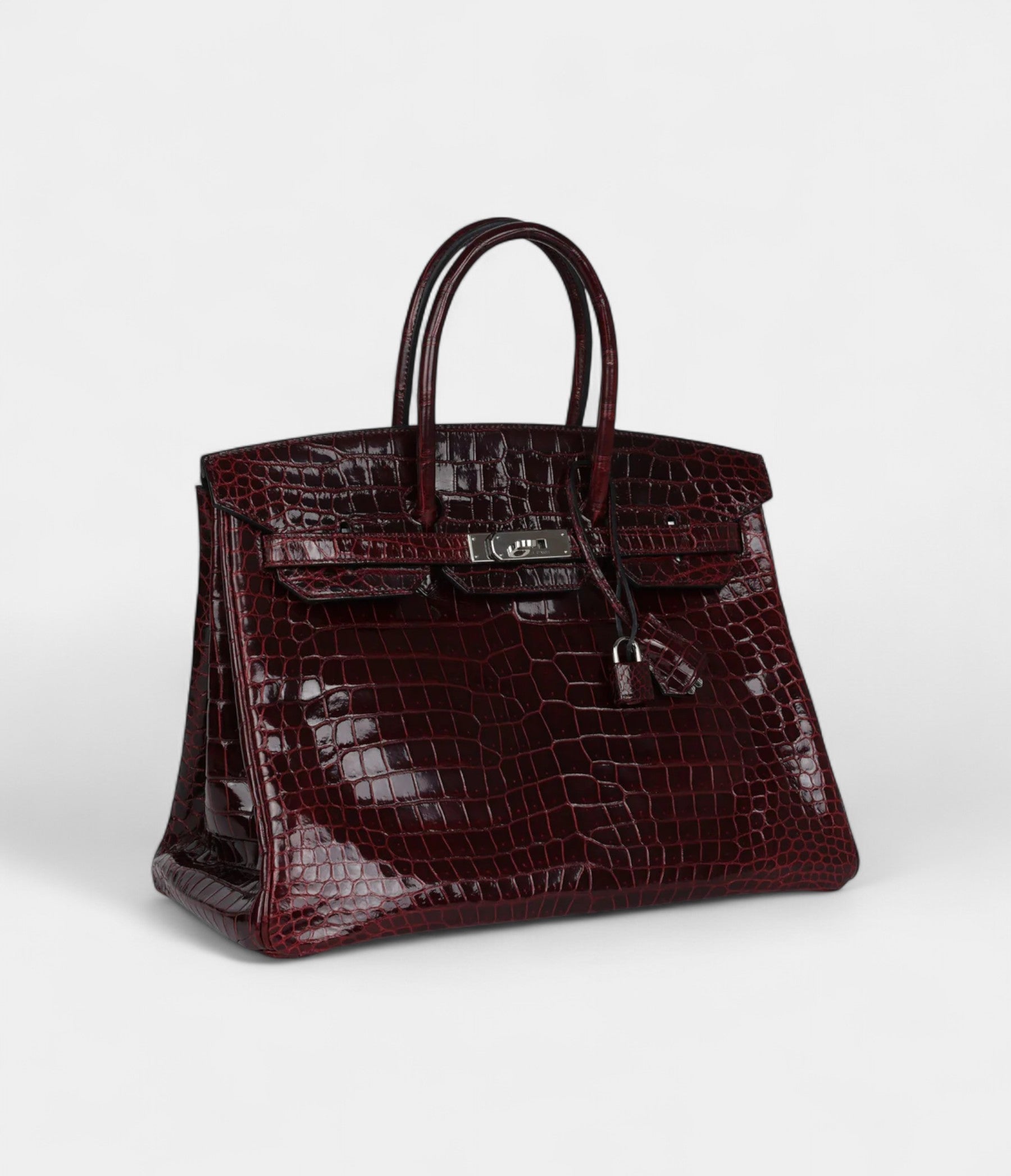 Hermès Birkin 35 Bordeaux Shiny Porosus Crocodile Palladium Hardware