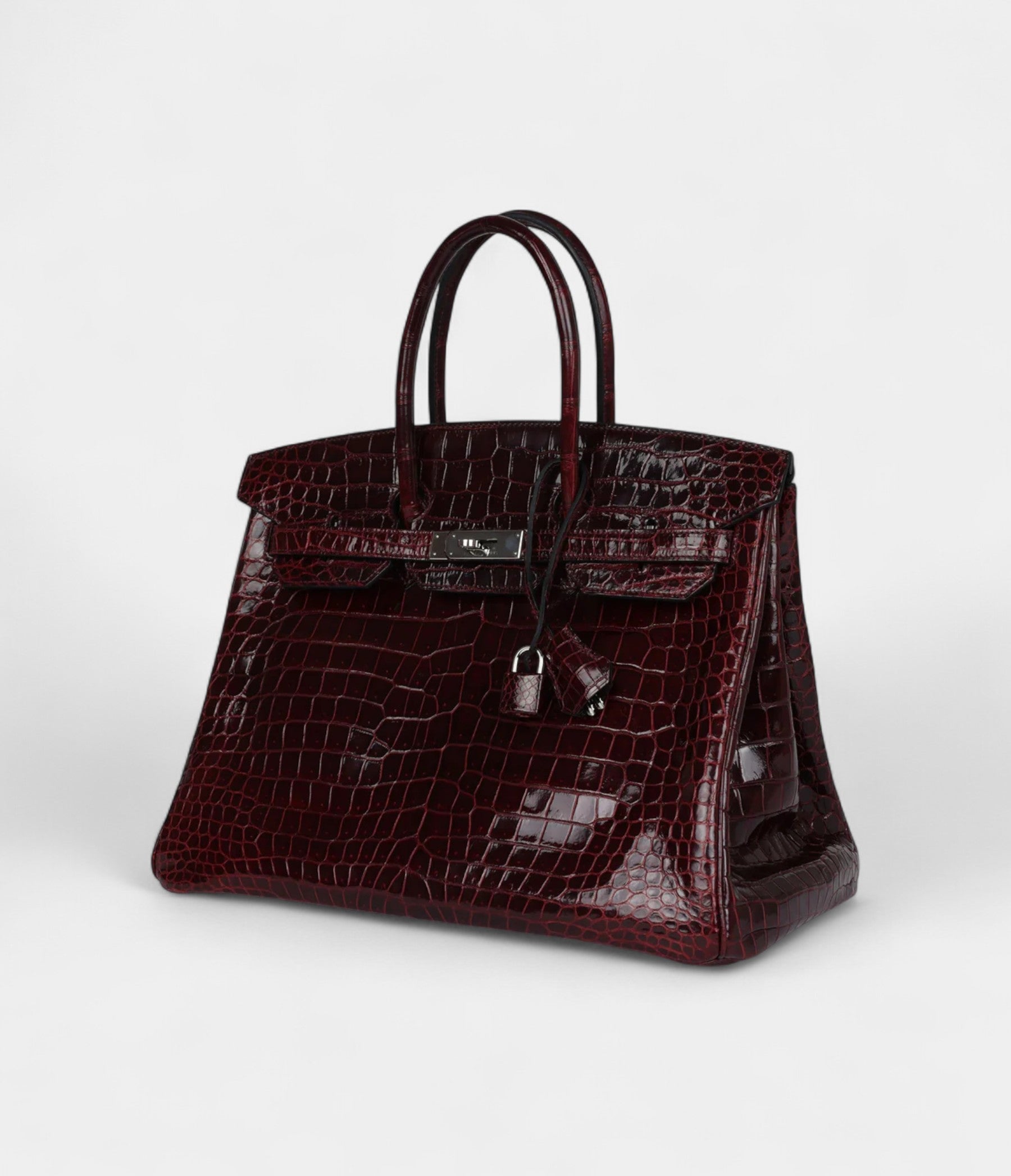Hermès Birkin 35 Bordeaux Shiny Porosus Crocodile Palladium Hardware