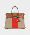 Hermès Birkin 35 Flag Ficelle and Paprika Toile H and Fauve Barenia Permabrass Hardware