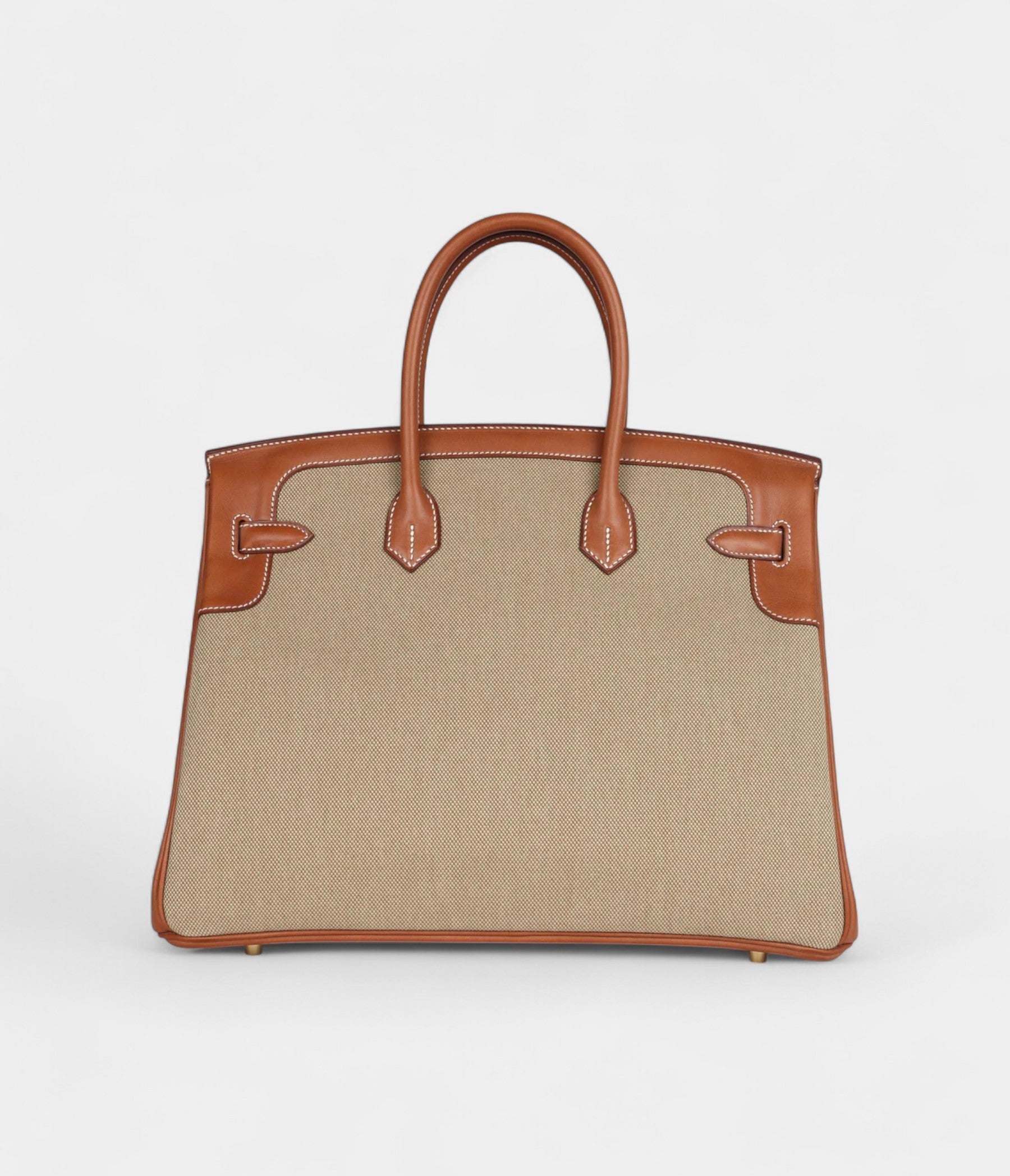 Hermès Birkin 35 Flag Ficelle and Paprika Toile H and Fauve Barenia Permabrass Hardware