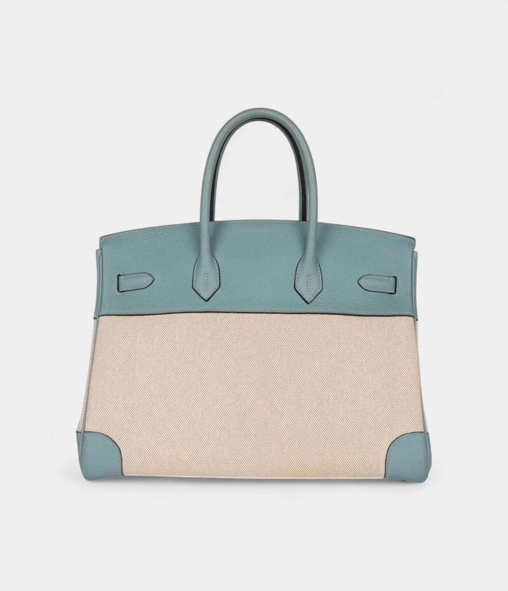 Hermès Birkin 35 Toile H and Ciel Clemence Palladium Hardware