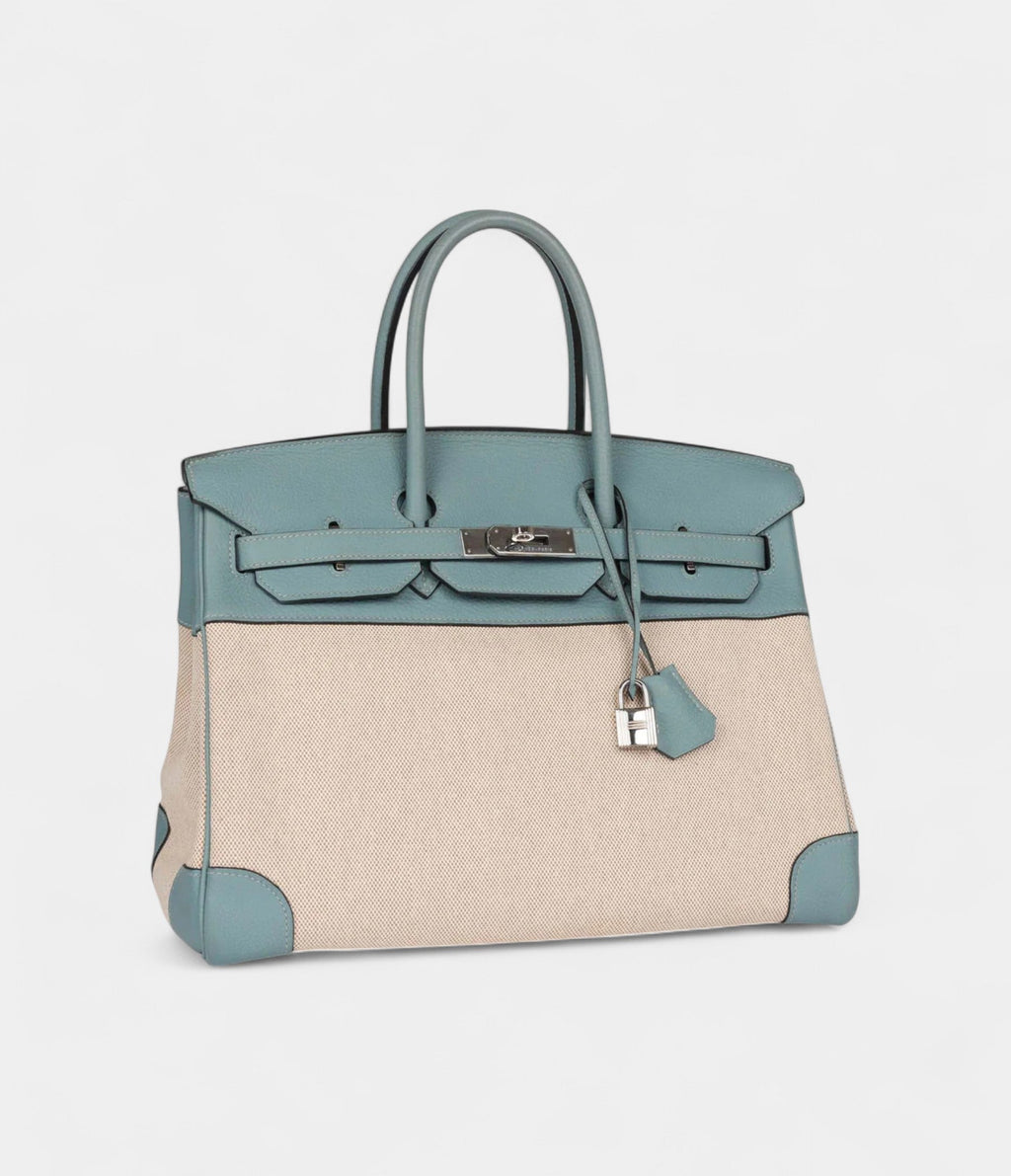 Hermès Birkin 35 Toile H and Ciel Clemence Palladium Hardware