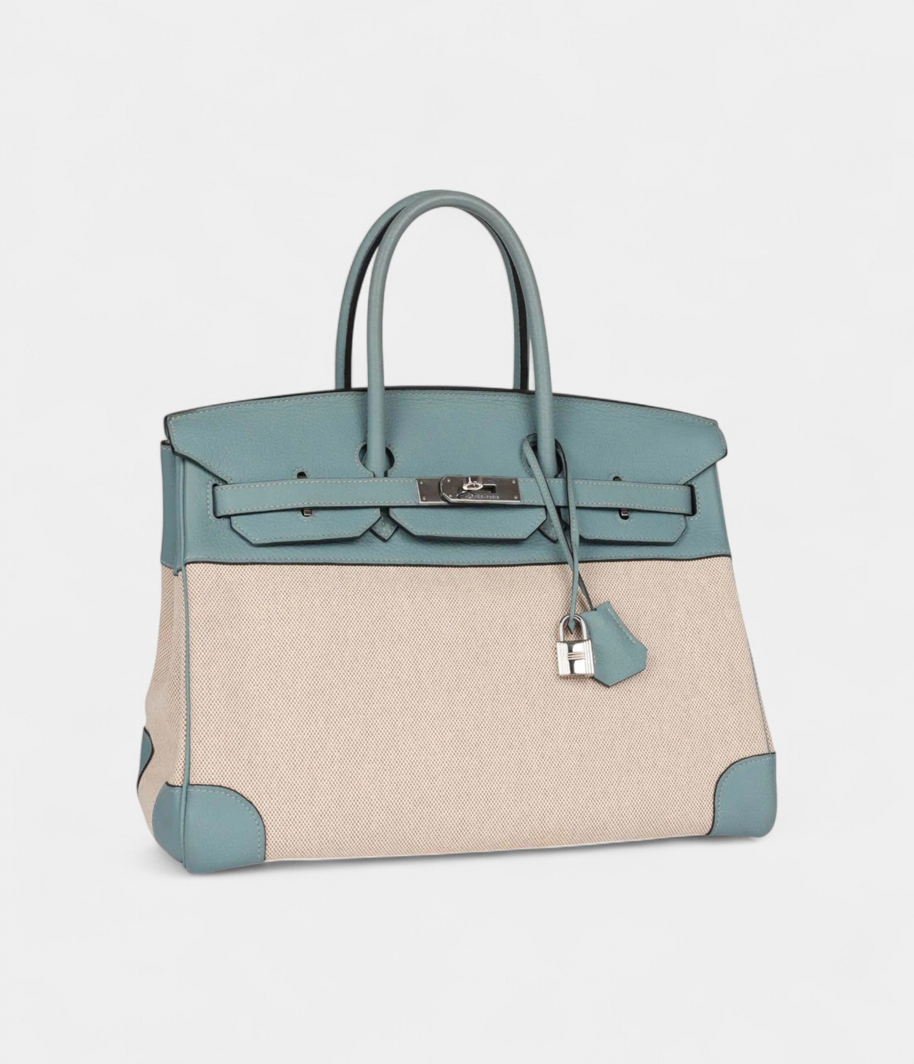 Hermès Birkin 35 Toile H and Ciel Clemence Palladium Hardware