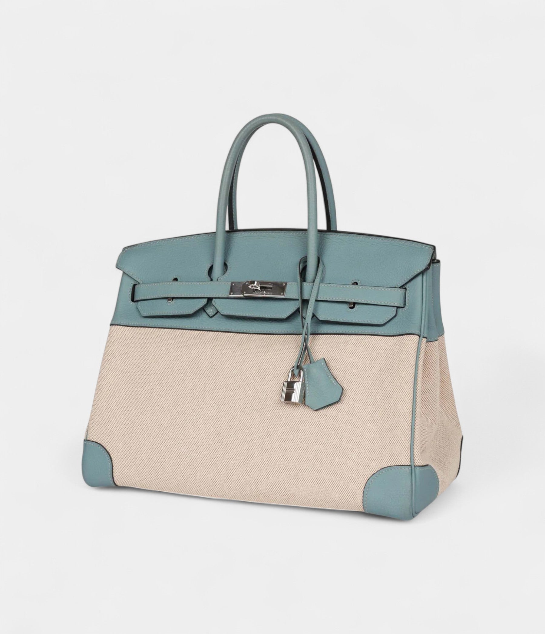 Hermès Birkin 35 Toile H and Ciel Clemence Palladium Hardware