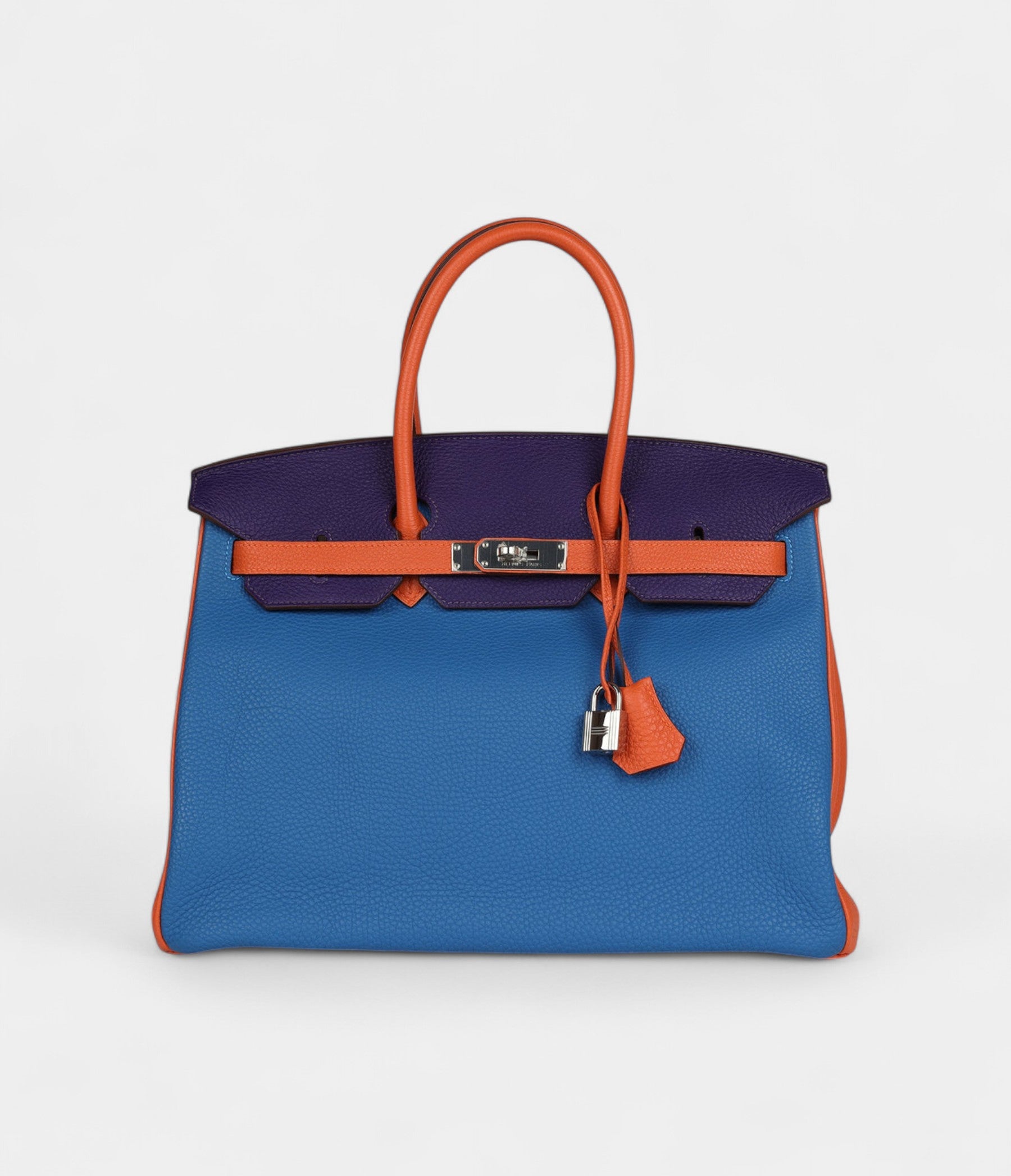 Hermès Birkin 35 Tricolor Bleu Hydra, Ultraviolet and Orange Togo Palladium Hardware