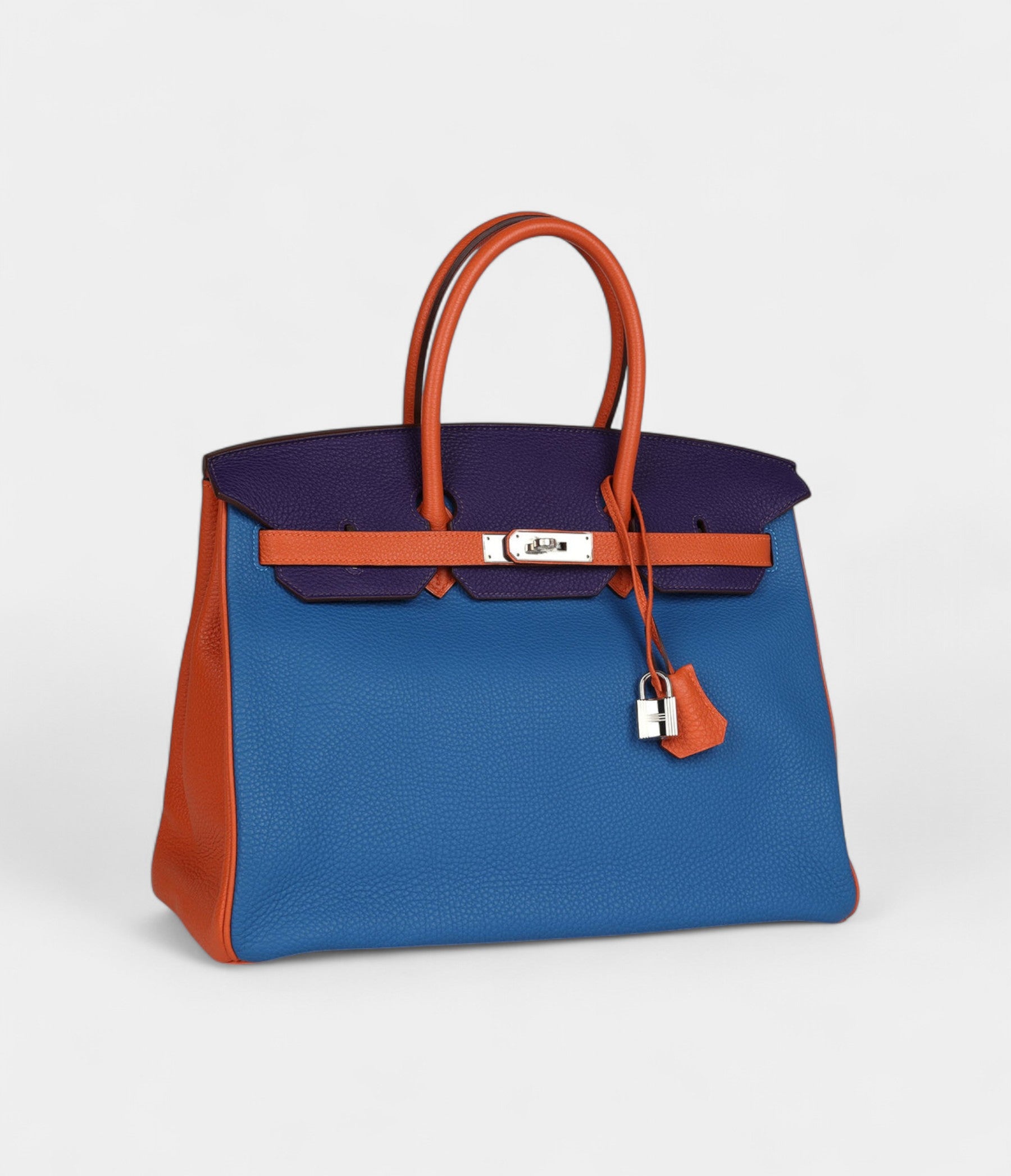 Hermès Birkin 35 Tricolor Bleu Hydra, Ultraviolet and Orange Togo Palladium Hardware