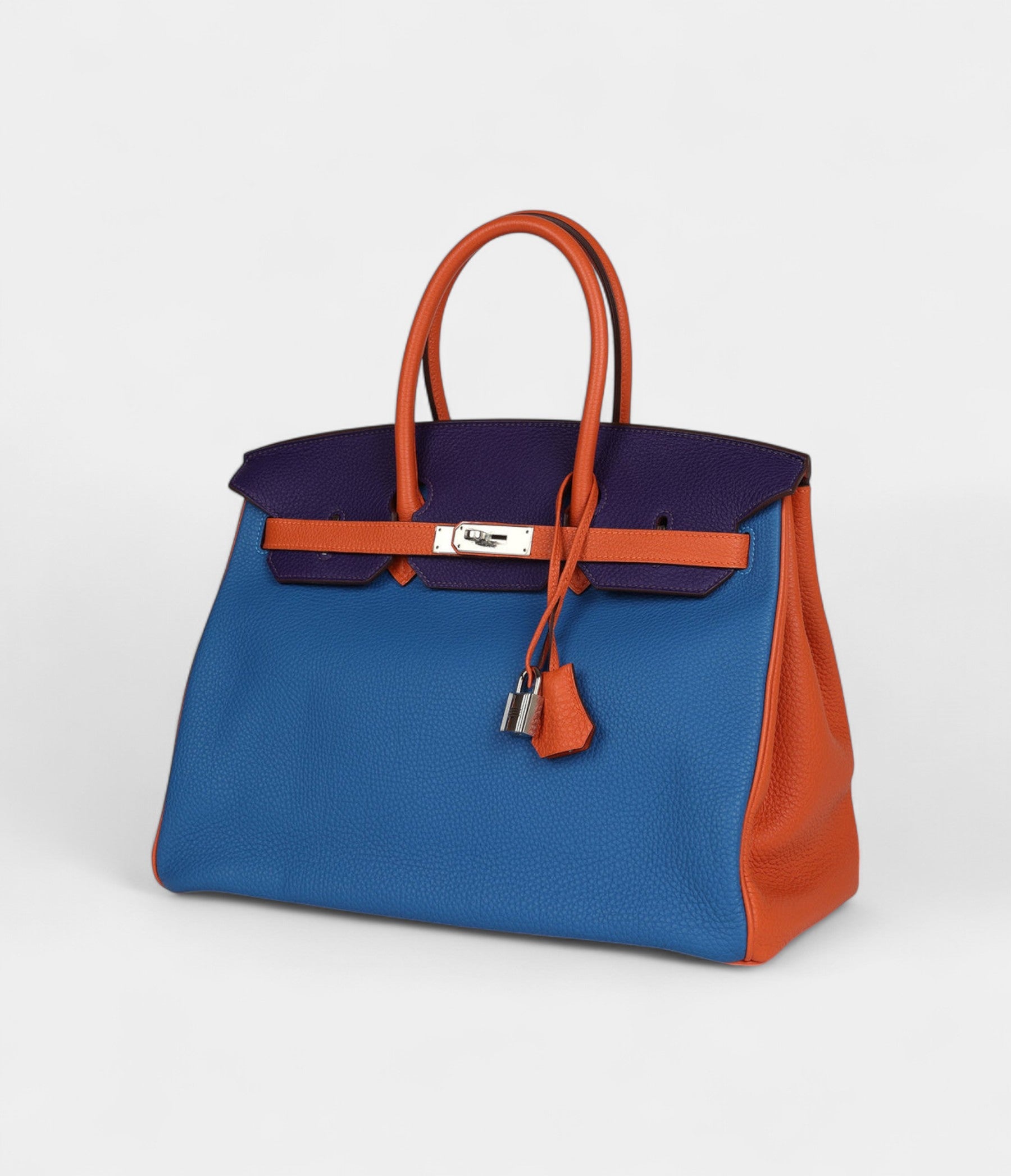 Hermès Birkin 35 Tricolor Bleu Hydra, Ultraviolet and Orange Togo Palladium Hardware