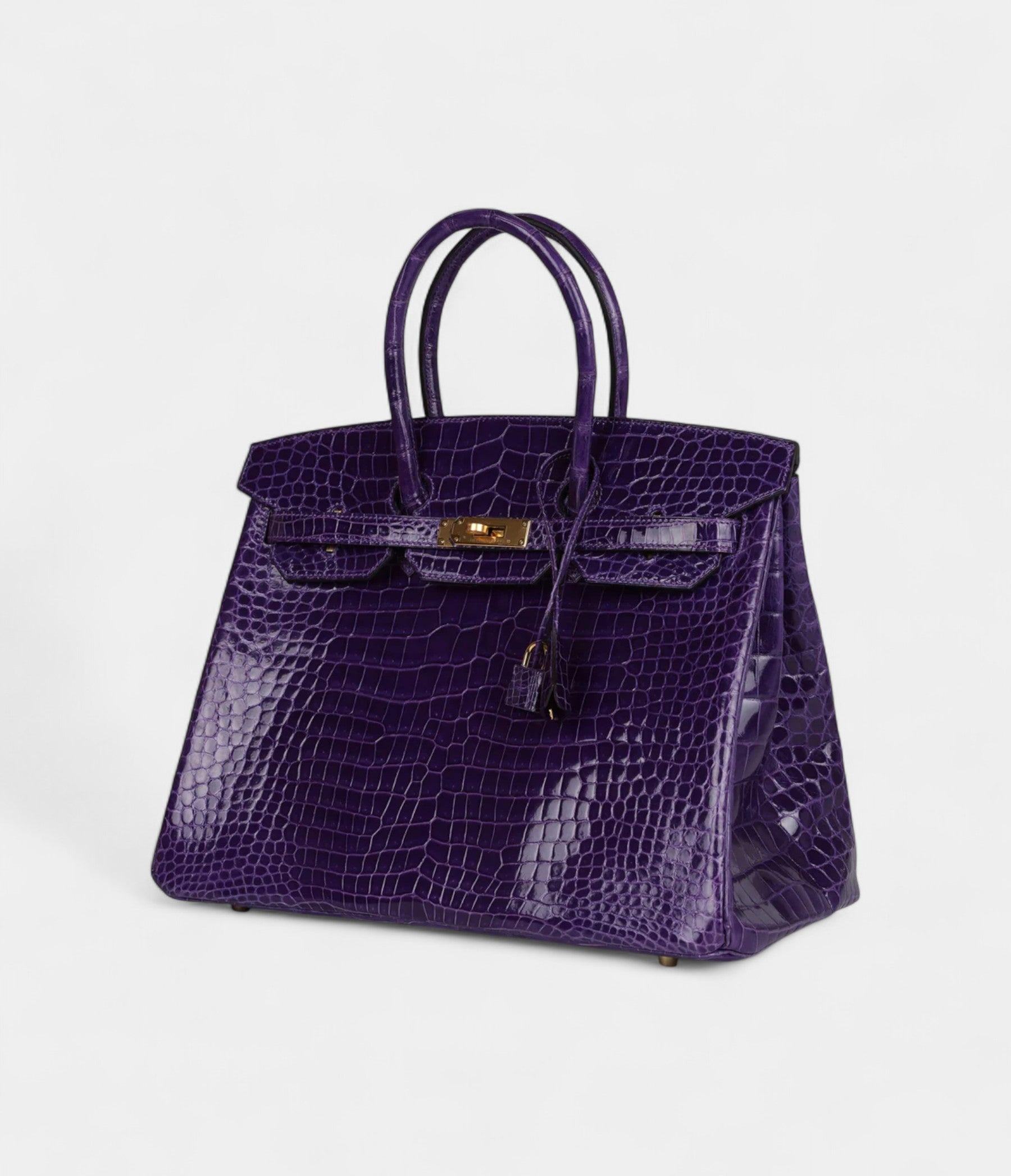 Hermès Birkin 35 Ultraviolet Shiny Porosus Crocodile Gold Hardware