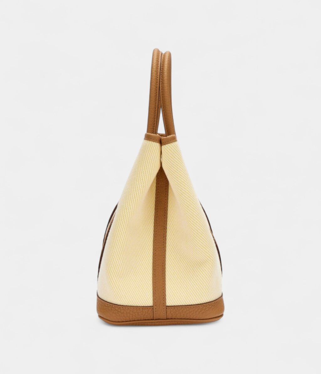 Hermès Biscuit Negonda and Écru Twill H Canvas Verso Garden Party 30 TPM Palladium Hardware
