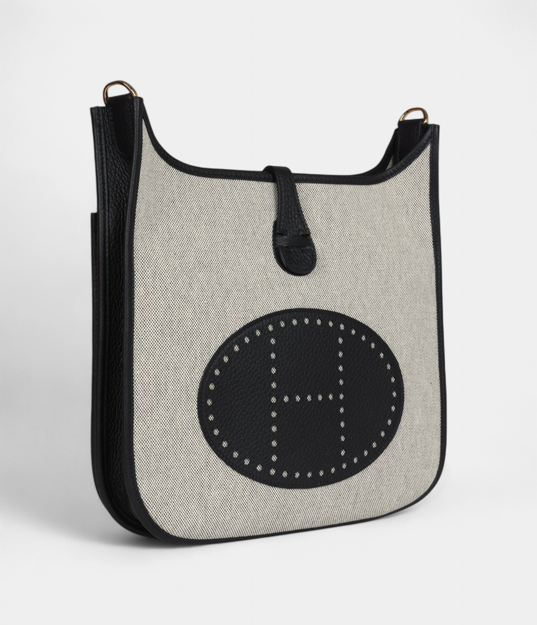 Hermès Evelyne III PM Black Clemence and Ecru Toile Gold Hardware