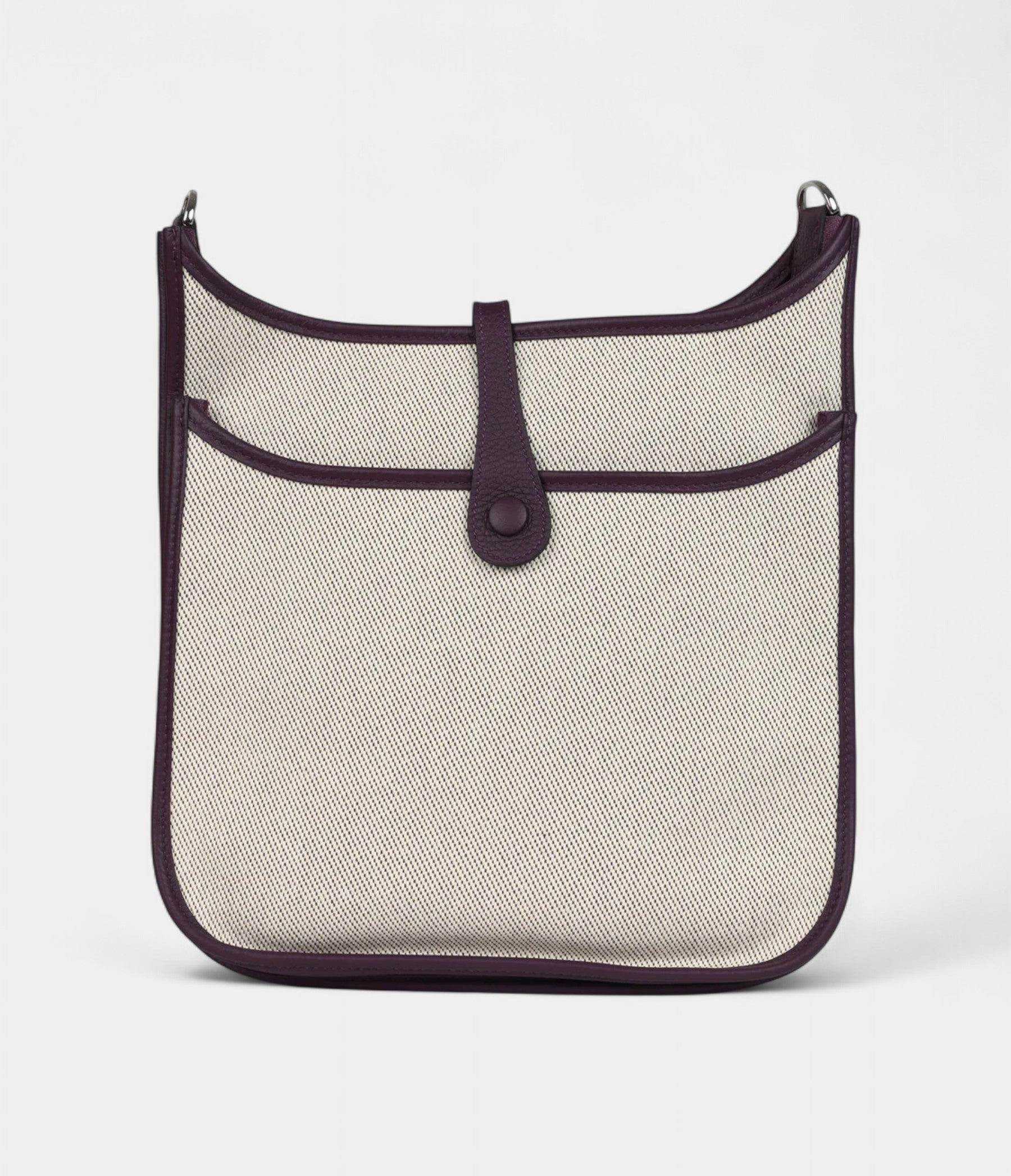 Hermès Evelyne III PM Cassis Clemence and Ecru Toile H Palladium Hardware