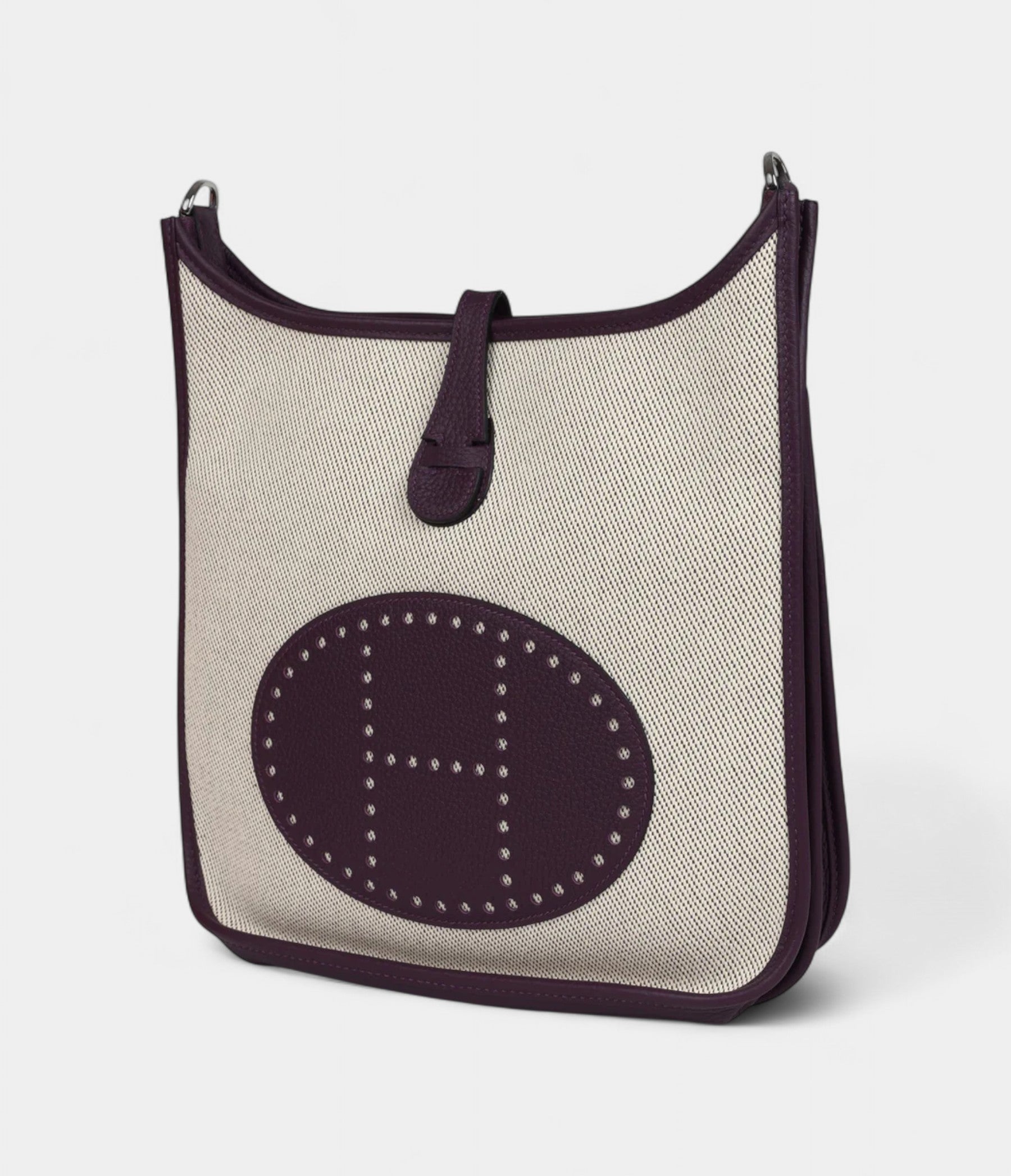 Hermès Evelyne III PM Cassis Clemence and Ecru Toile H Palladium Hardware