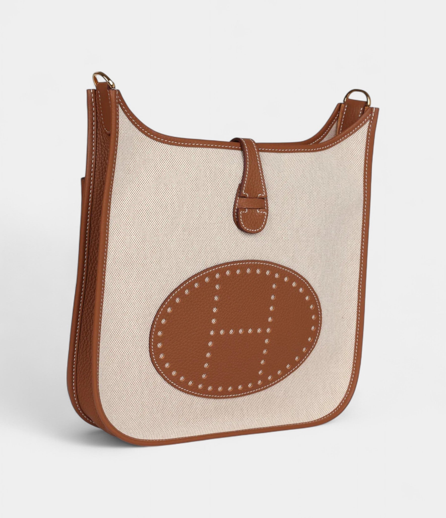 Hermès Evelyne III PM Gold Clemence and Ecru Toile H Canvas Gold Hardware
