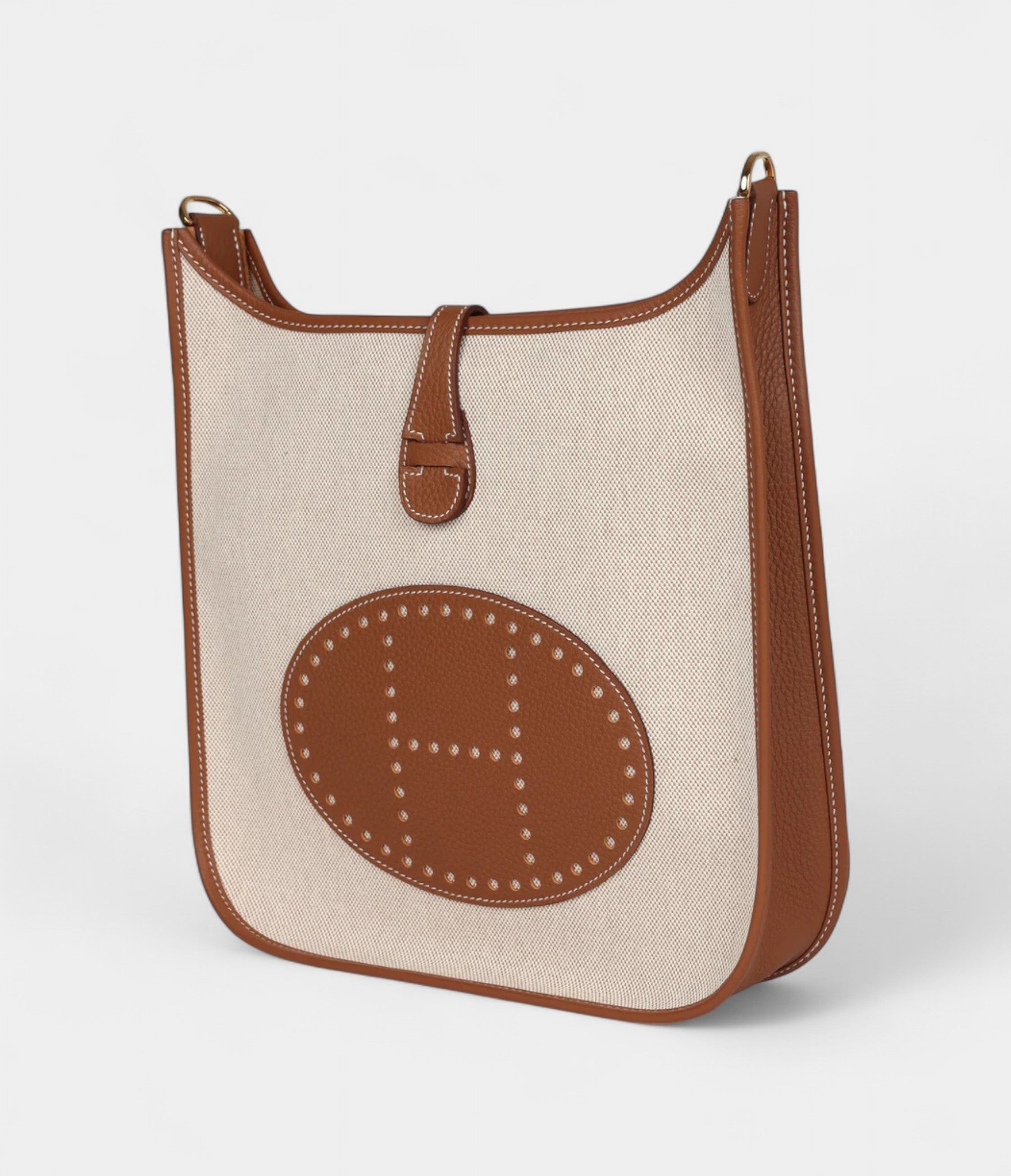 Hermès Evelyne III PM Gold Clemence and Ecru Toile H Canvas Gold Hardware