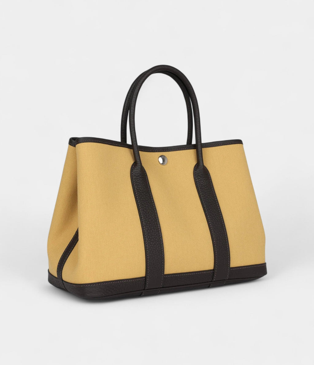 Hermès Garden Party 30 Paille Toile Militaire Canvas and Ebene Negonda Palladium Hardware