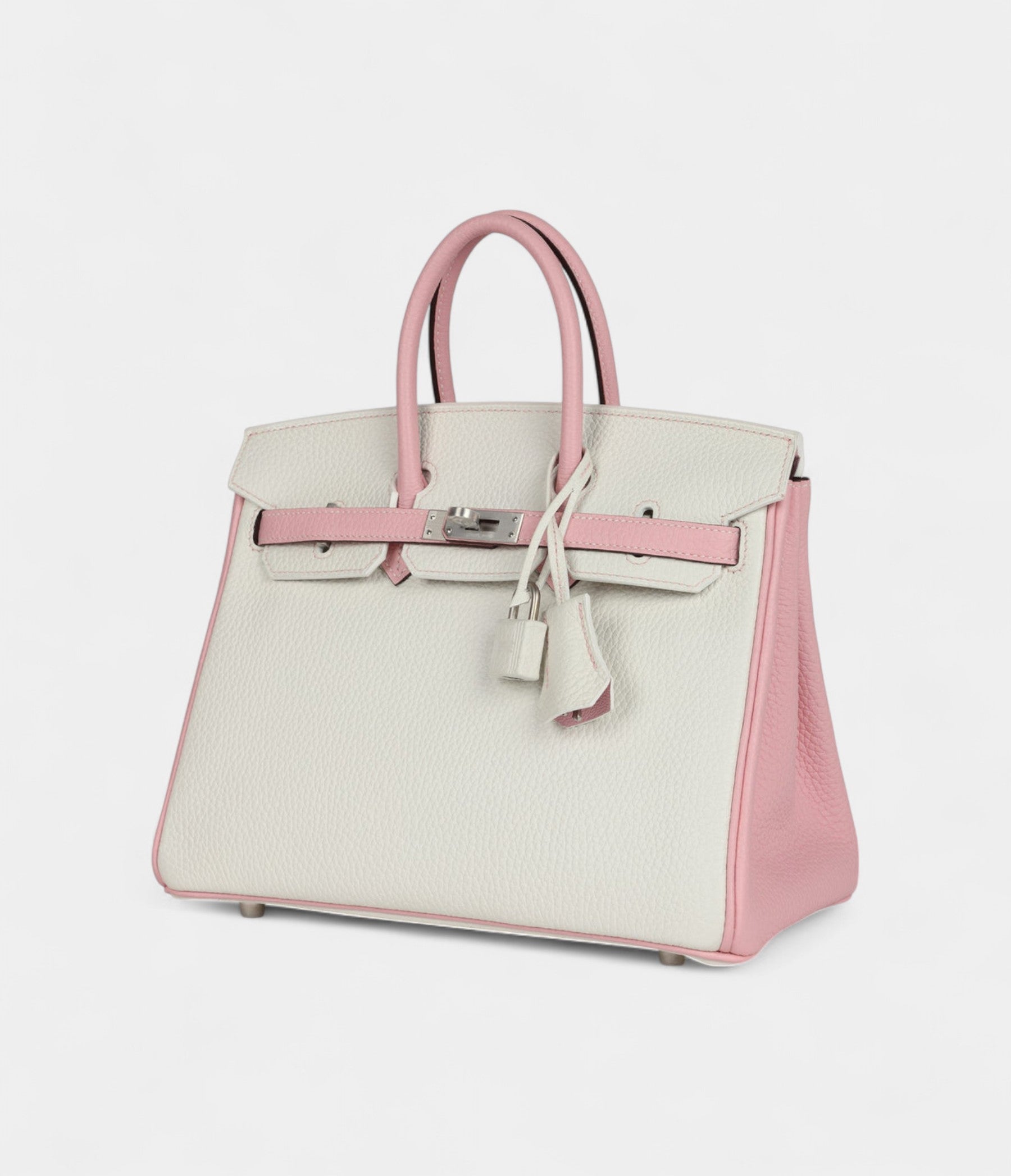 Hermès Birkin 25 – Rose Sakura & White Clemence with Brushed Palladium Hardware
