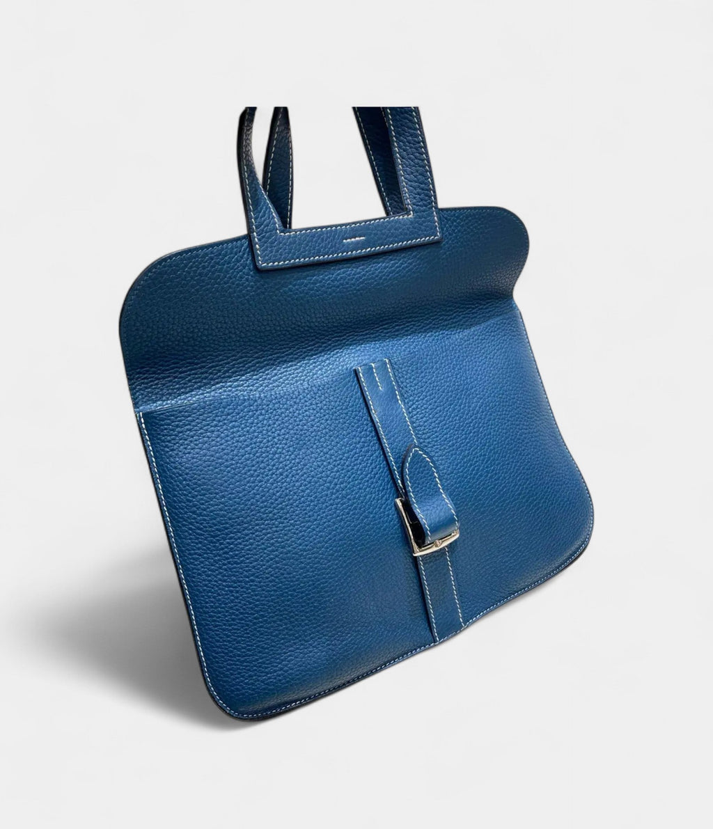 Hermès Halzan Blue Leather Handbag