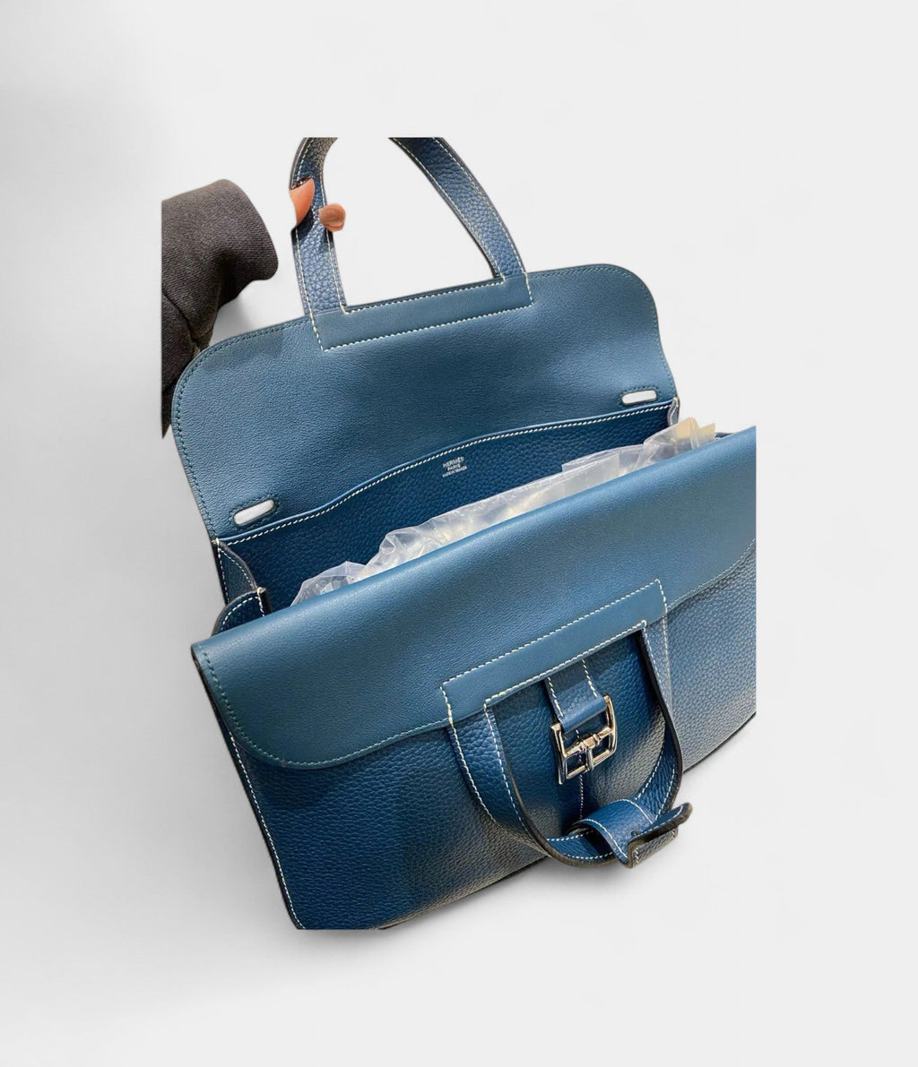 Hermès Halzan Blue Leather Handbag