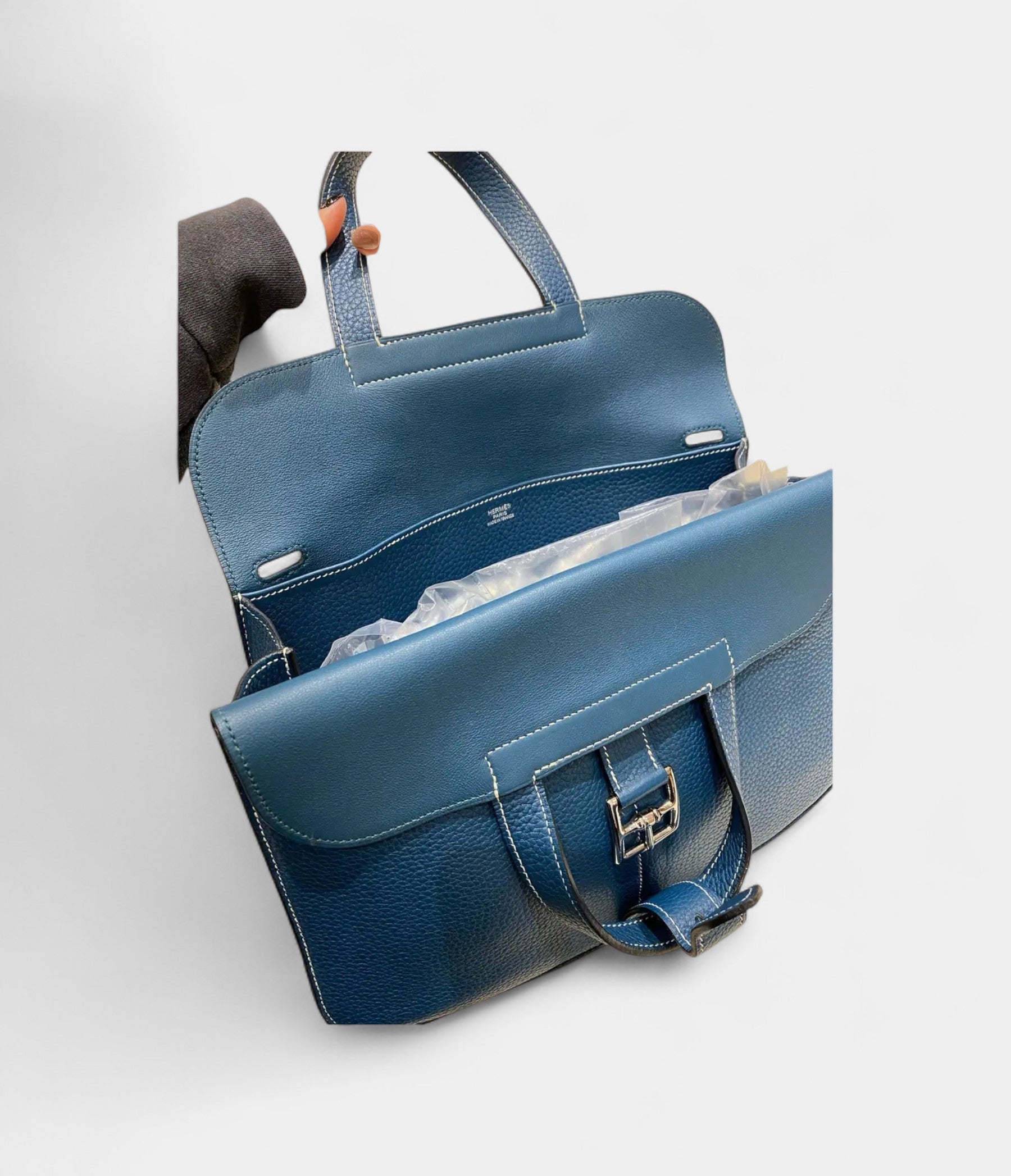Hermès Halzan Blue Leather Handbag