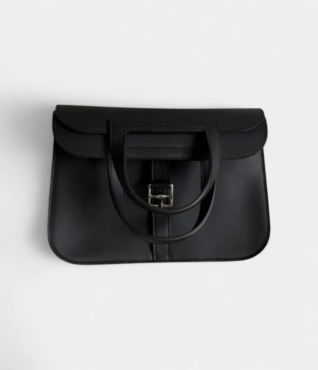 Hermès Halzan Leather Black Handbag
