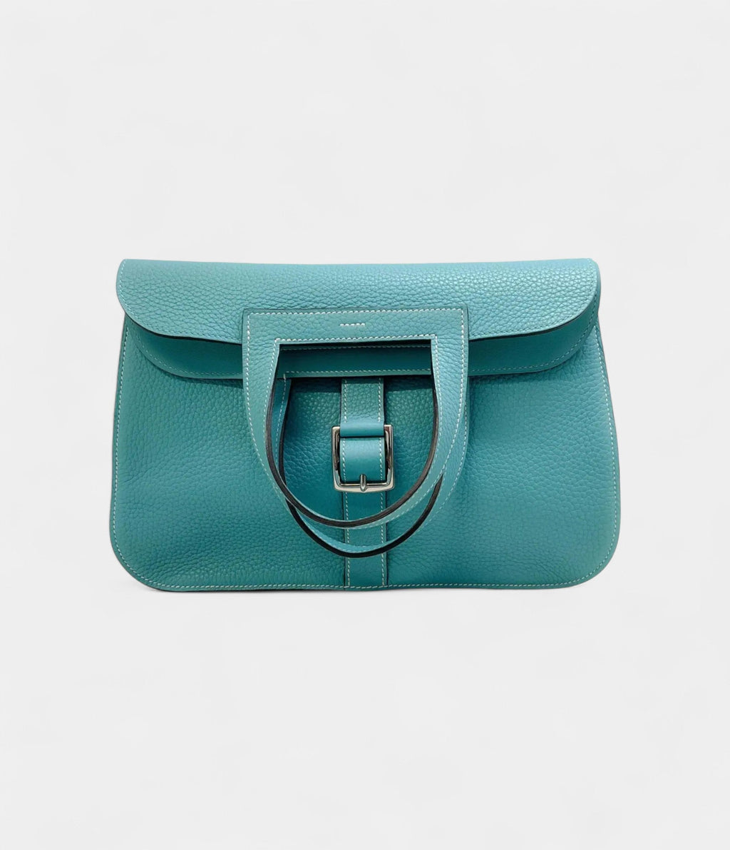 Hermès Halzan Leather Blue Handbag
