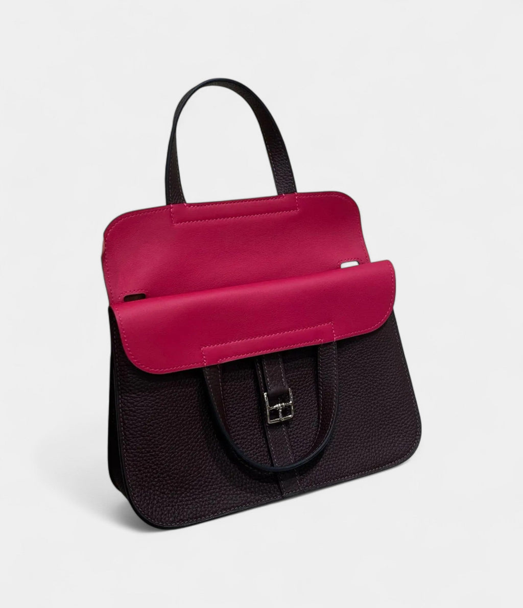 Hermès Halzan Leather Burgundy Handbag