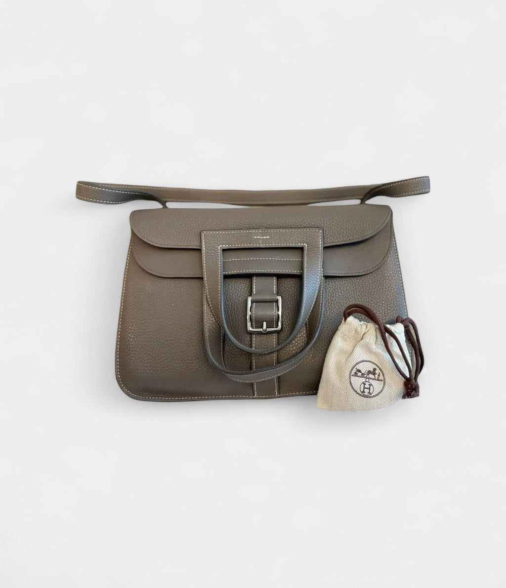 Hermès Halzan Leather Grey Handbag