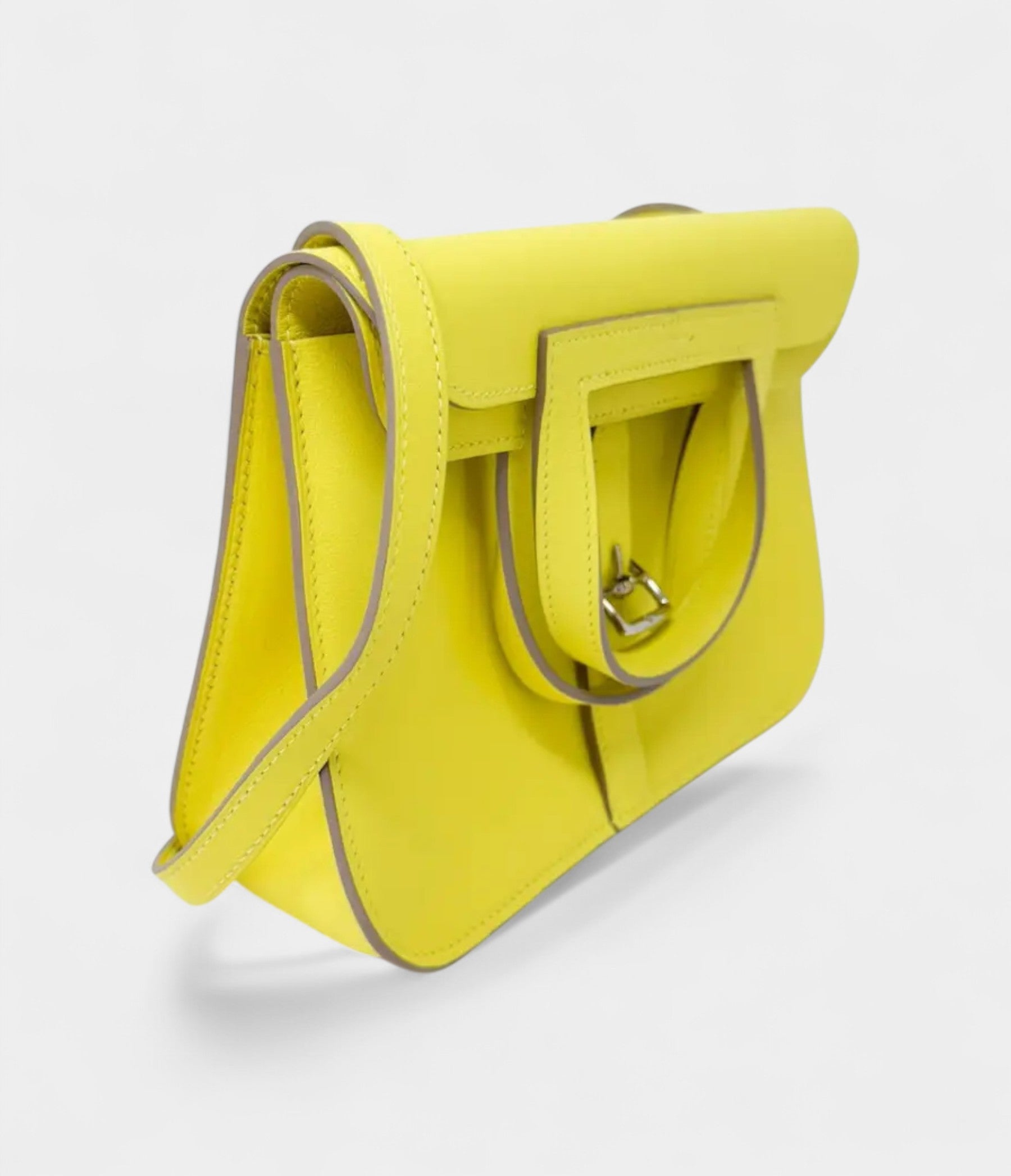 Hermès Halzan Leather Lime Yellow Handbag