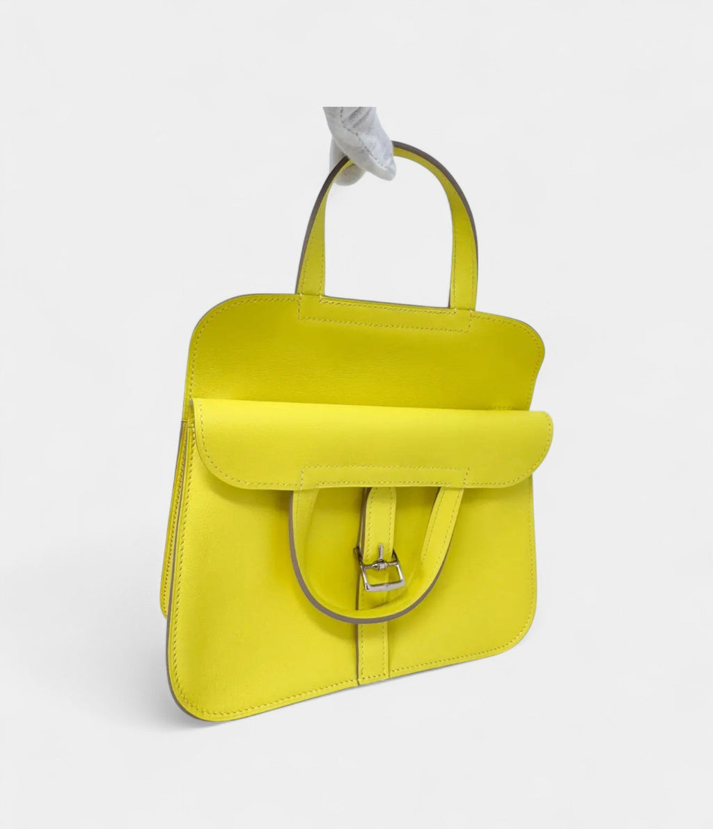 Hermès Halzan Leather Lime Yellow Handbag