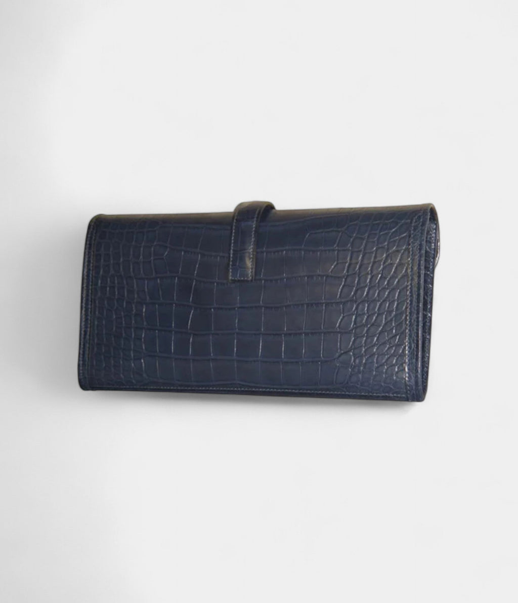 Hermès Jige 29 Clutch Bag Blue Alligator