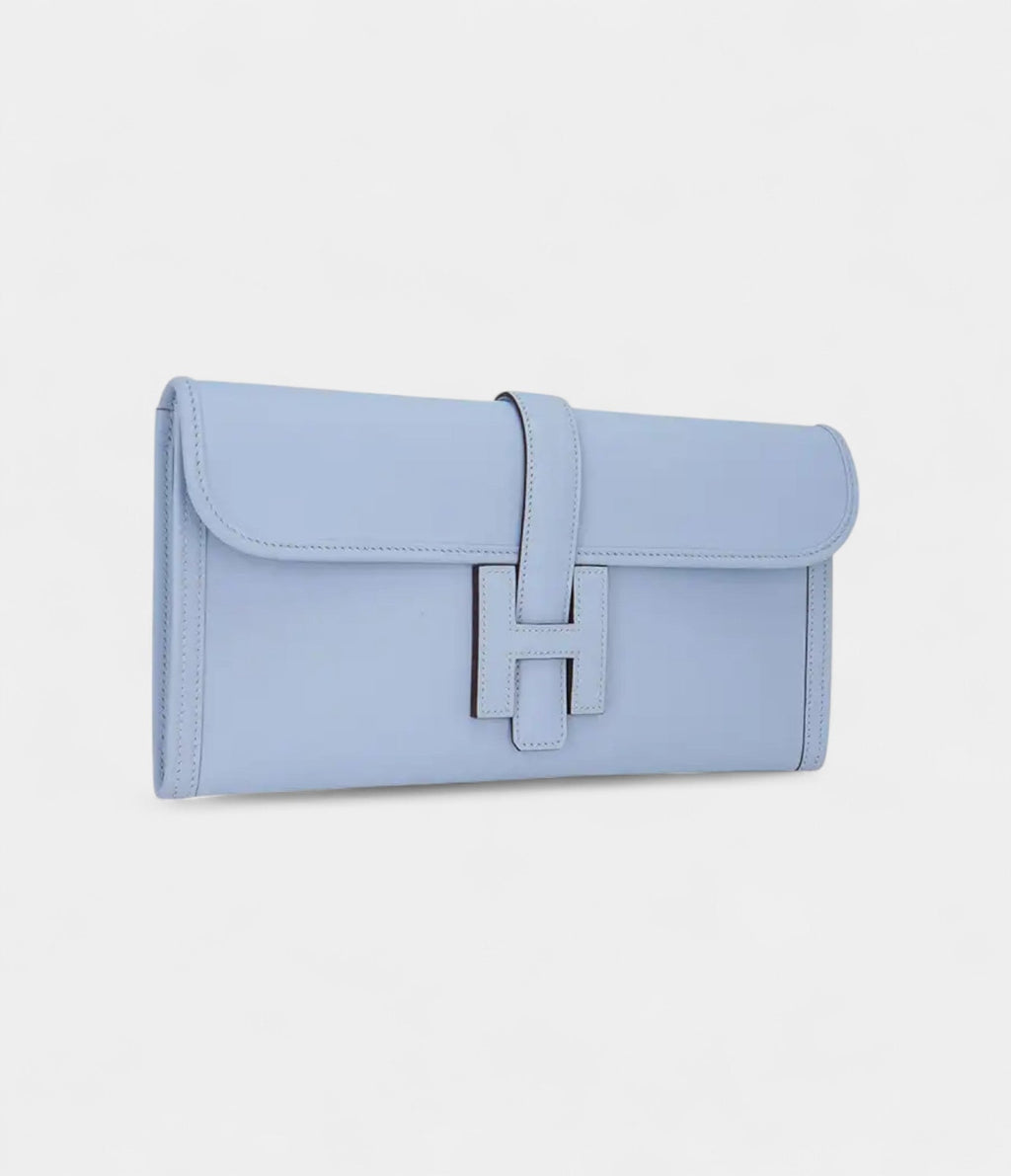 Hermes Jige Elan 29 Blue Brume Clutch Bag Evercolor Leather