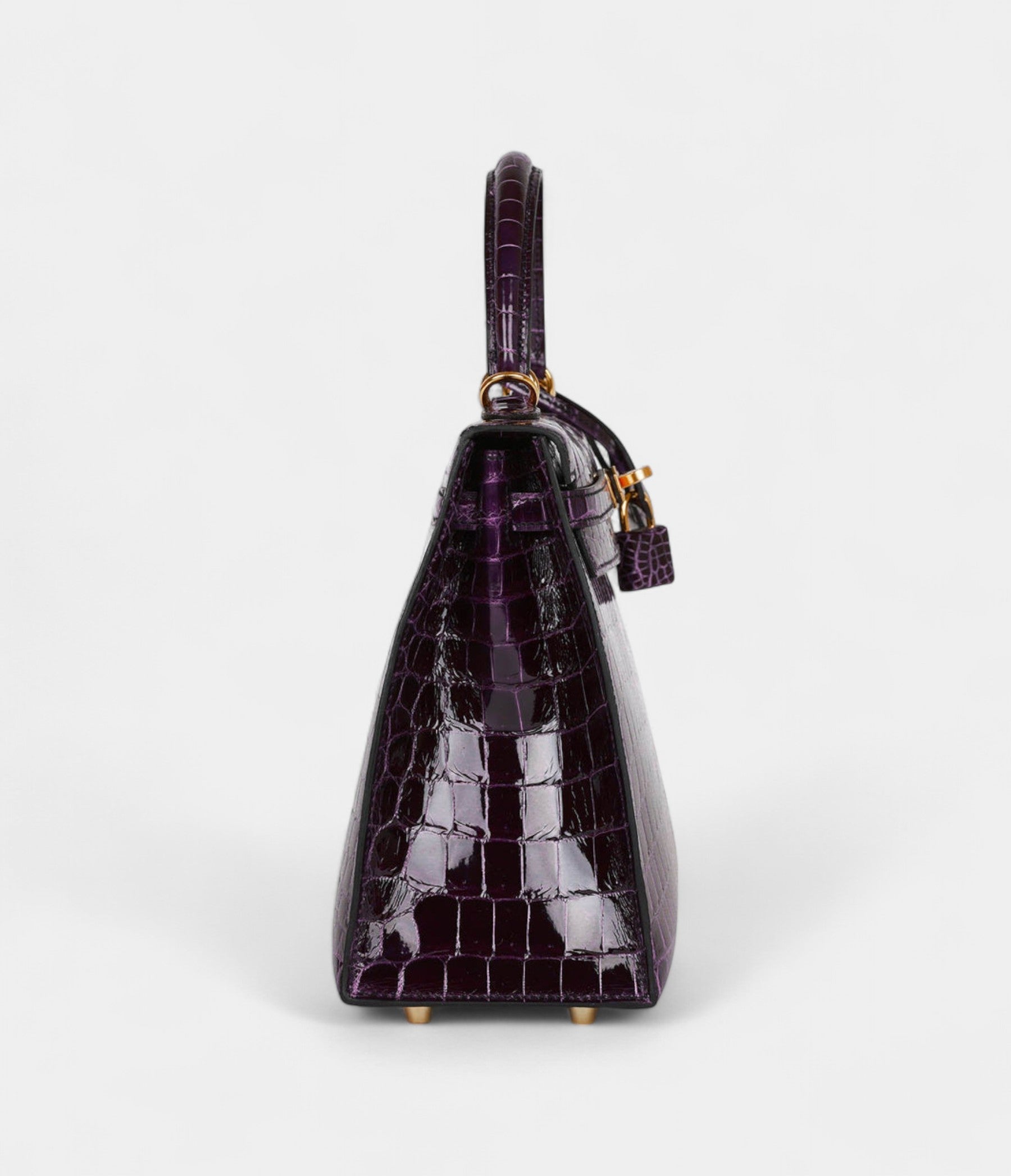 Hermes Kelly 25 Aubergine Shiny Niloticus Crocodile Gold Hardware