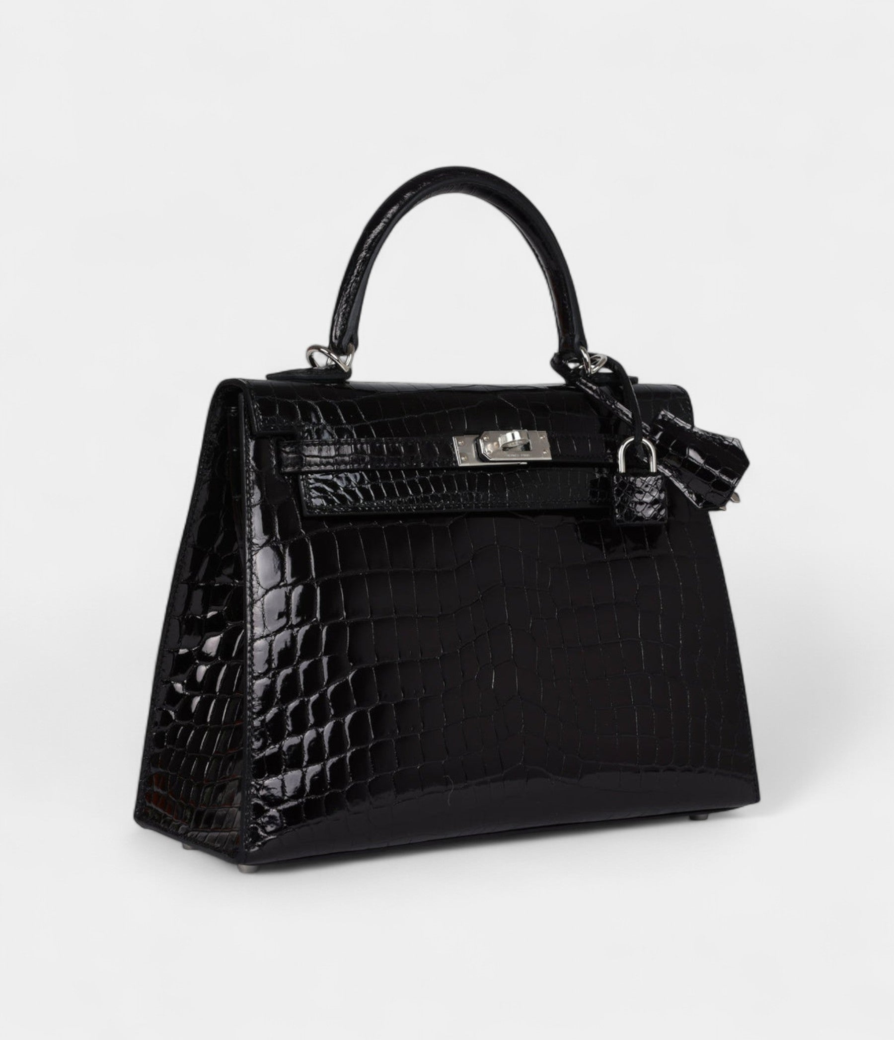 Hermes Kelly 25 Black Shiny Niloticus Crocodile Palladium Hardware