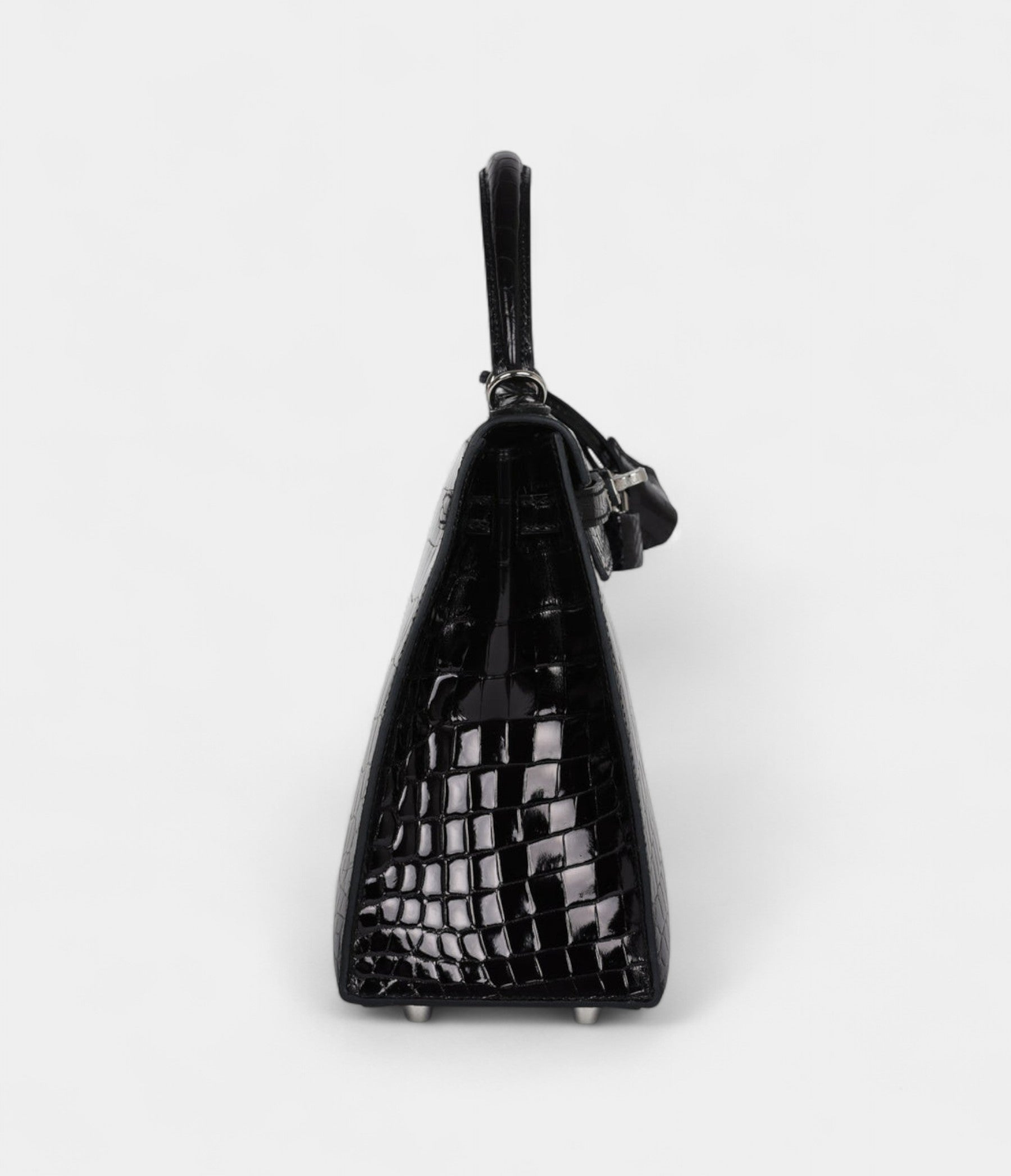 Hermes Kelly 25 Black Shiny Niloticus Crocodile Palladium Hardware